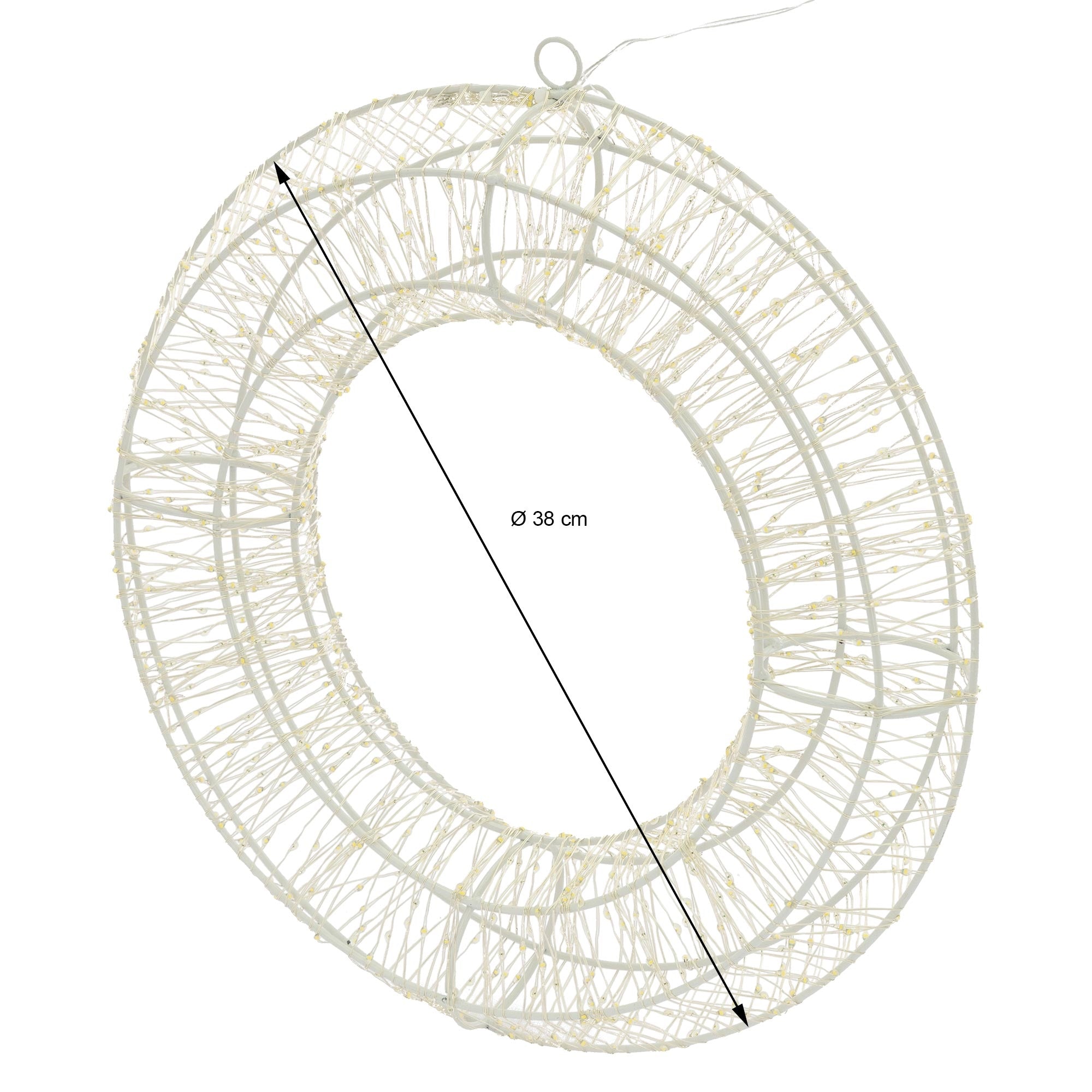 Ronde krans van draad met een diameter van 38 cm.