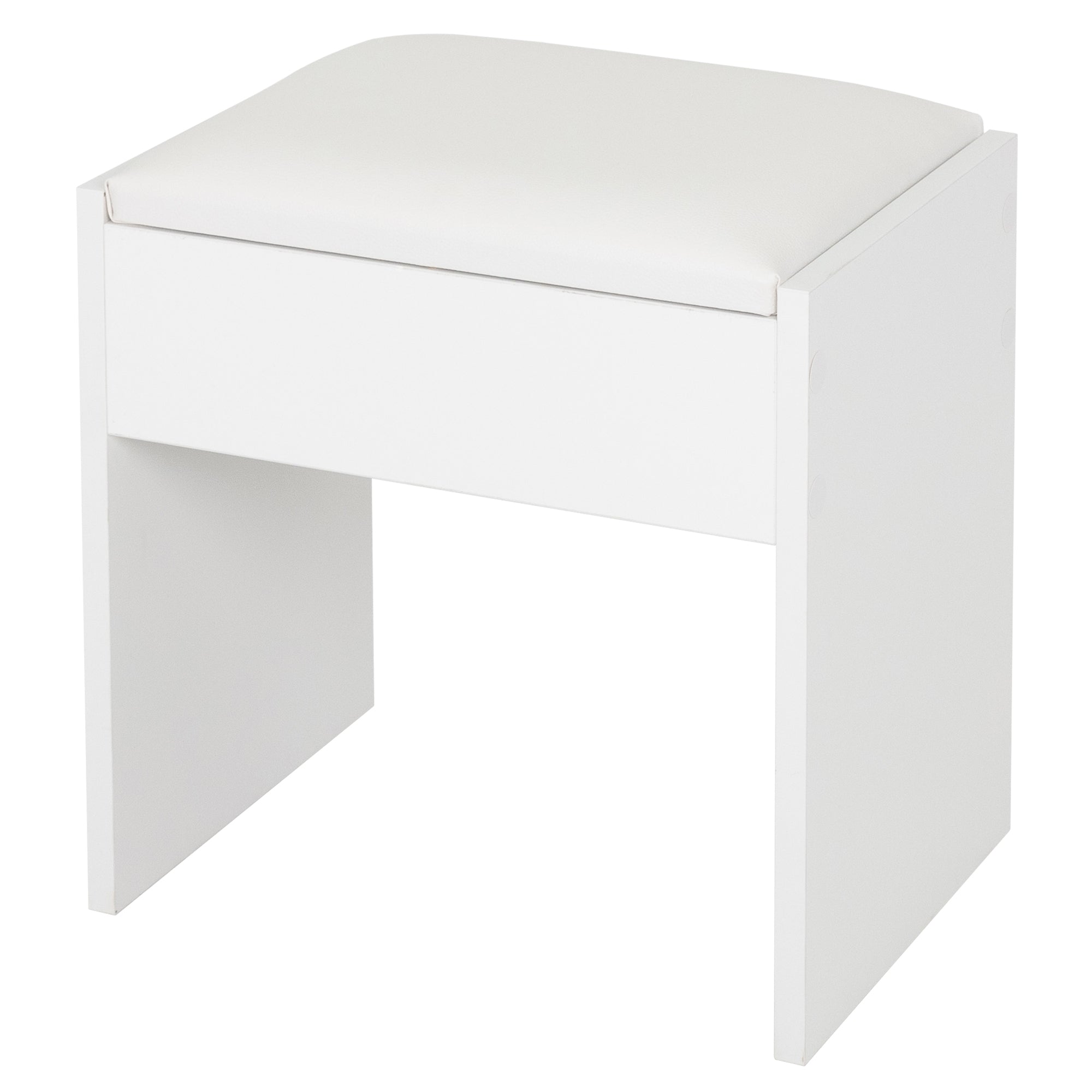 Tabouret blanc avec assise rembourrée.