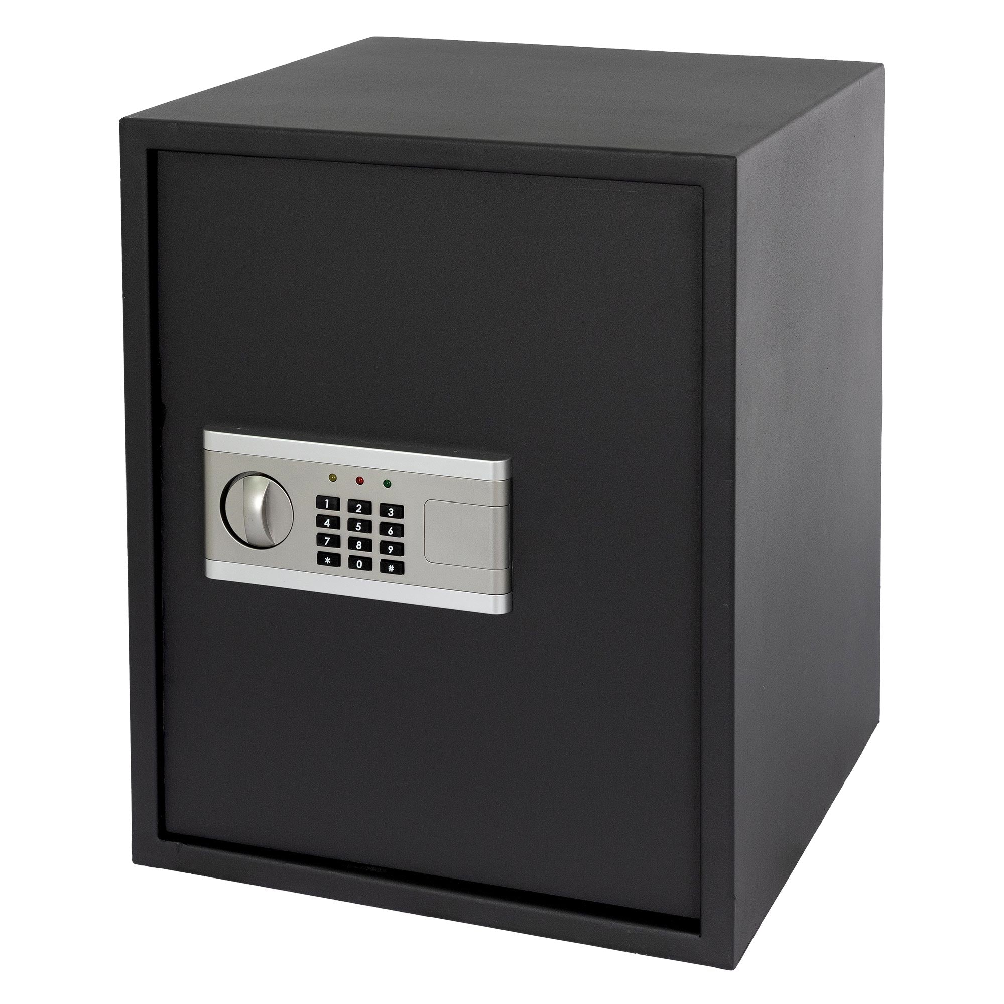 Schwarzer Safe mit digitalem Zahlenschloss und Drehknopf.