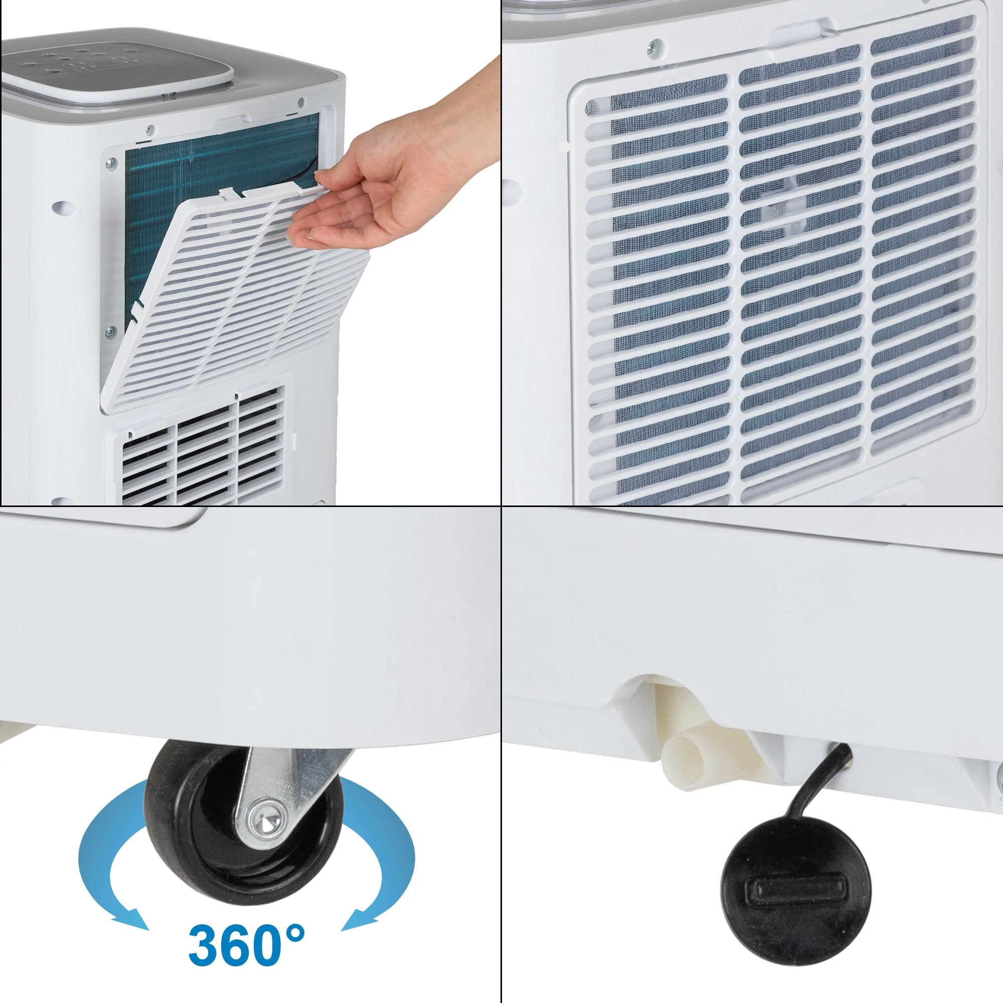 Rear view of an air conditioner with a removable filter.