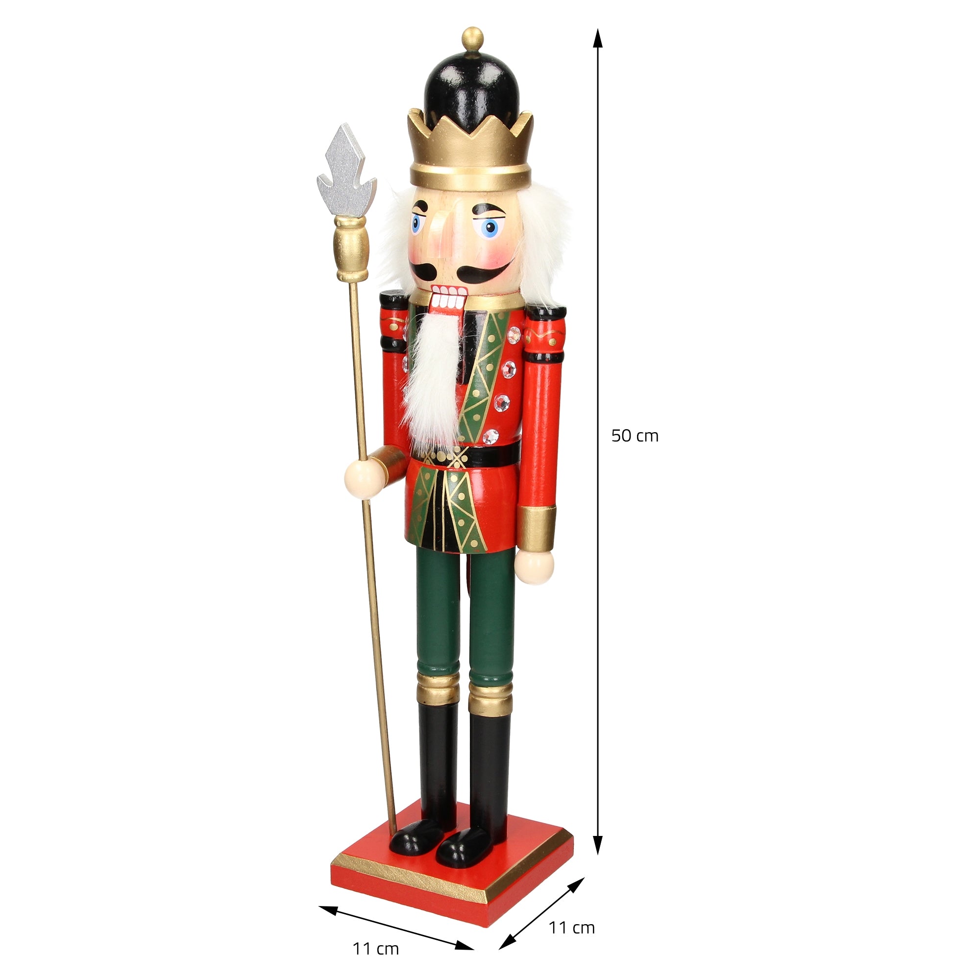 Nutcracker with measurements, 50 cm tall and 11 cm wide.