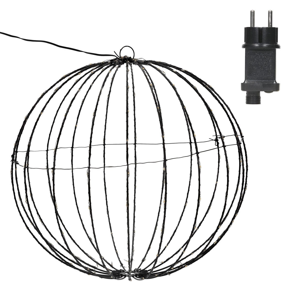 Draadframe in bolvorm met kabel en stekker.