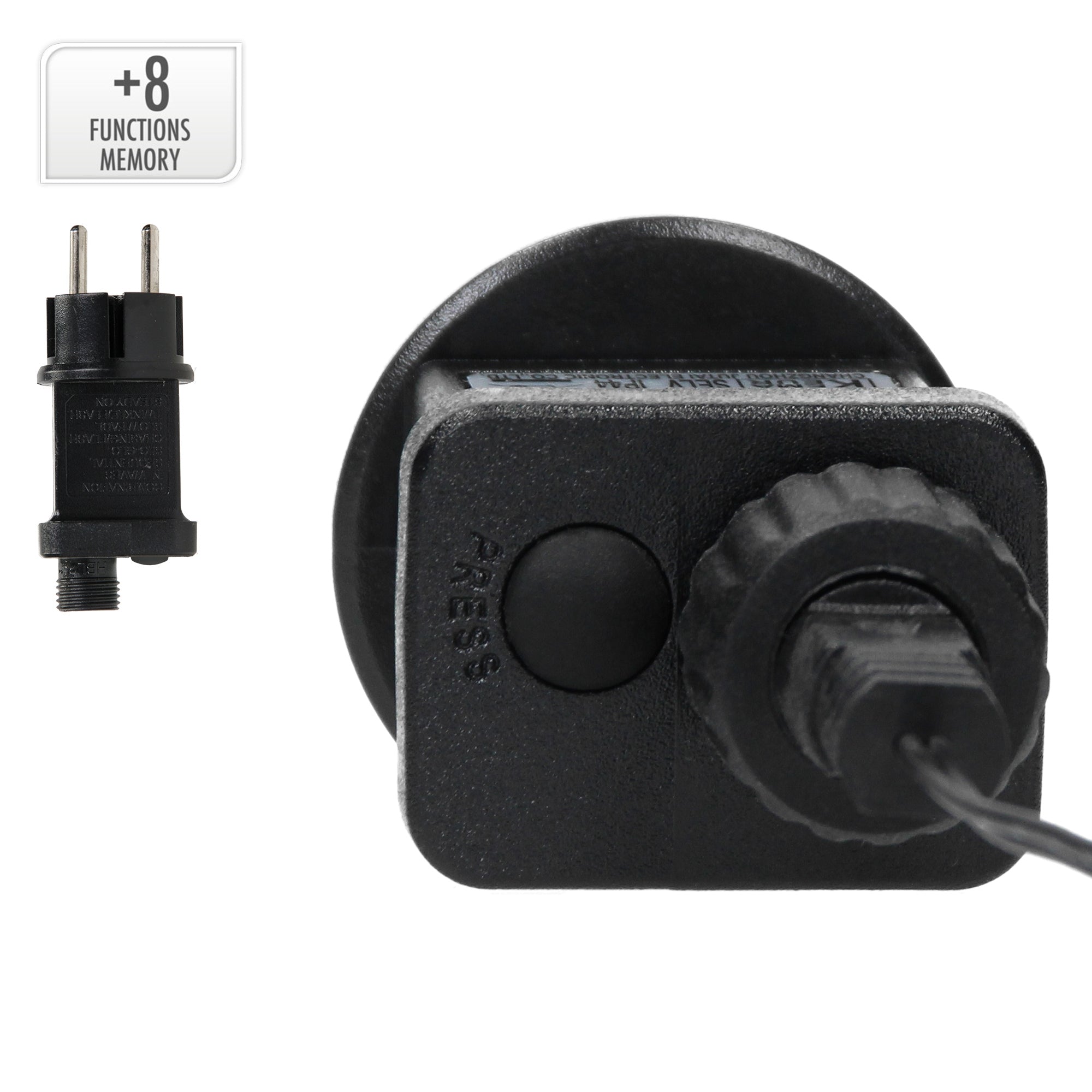 Plug for string lights with a button and functions.