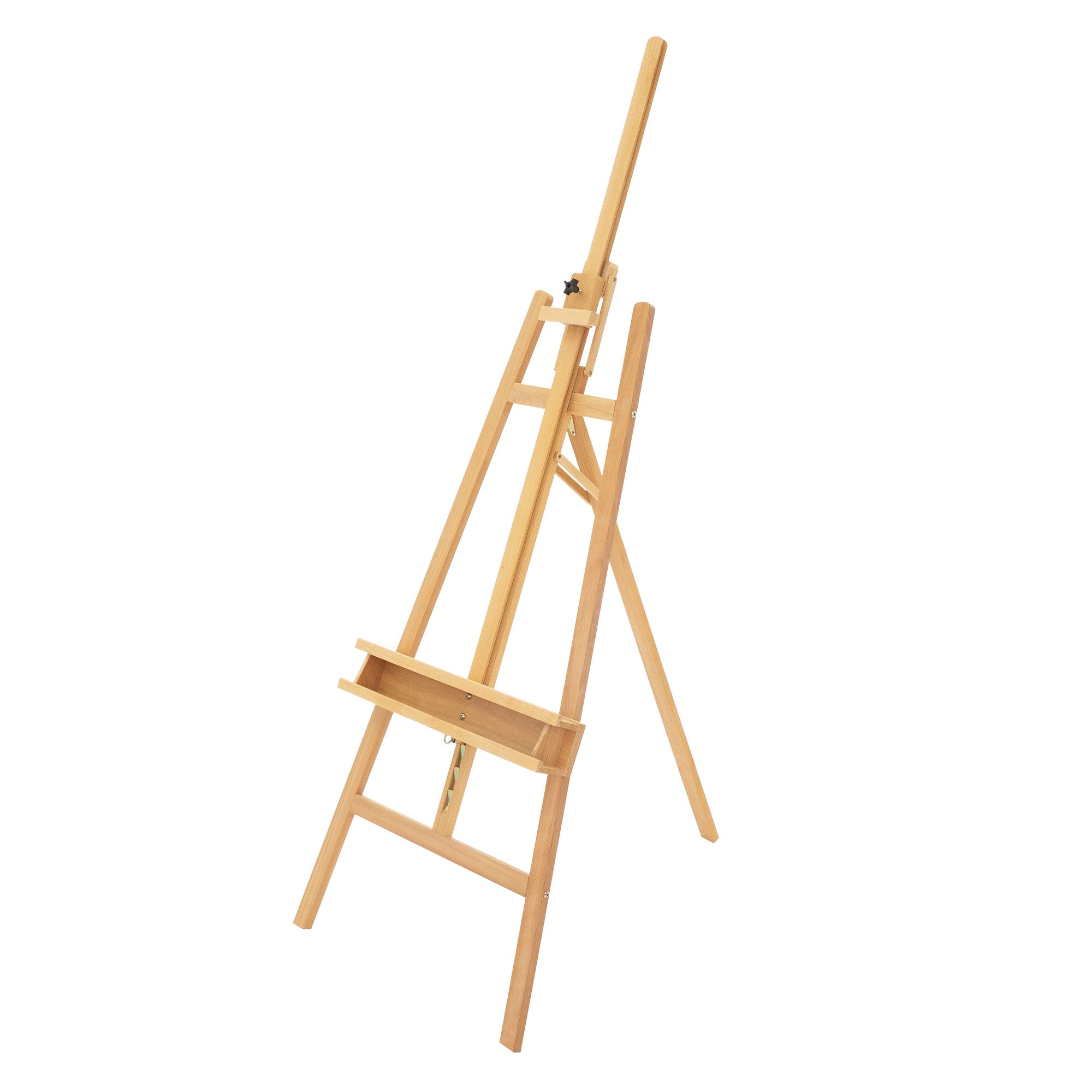 Wooden easel, upright, with adjustable holder.