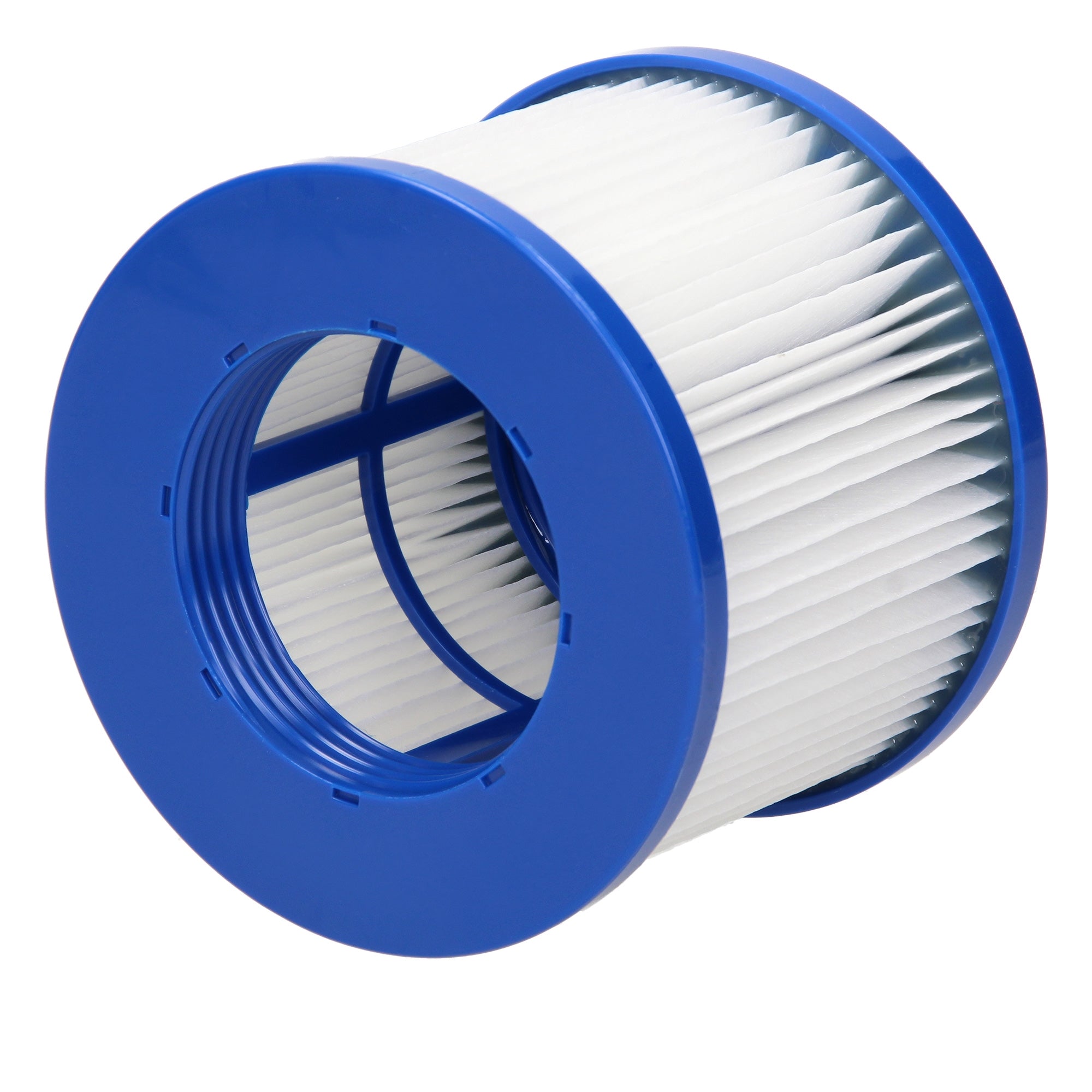 Round blue filter with white folds for air or water purification.