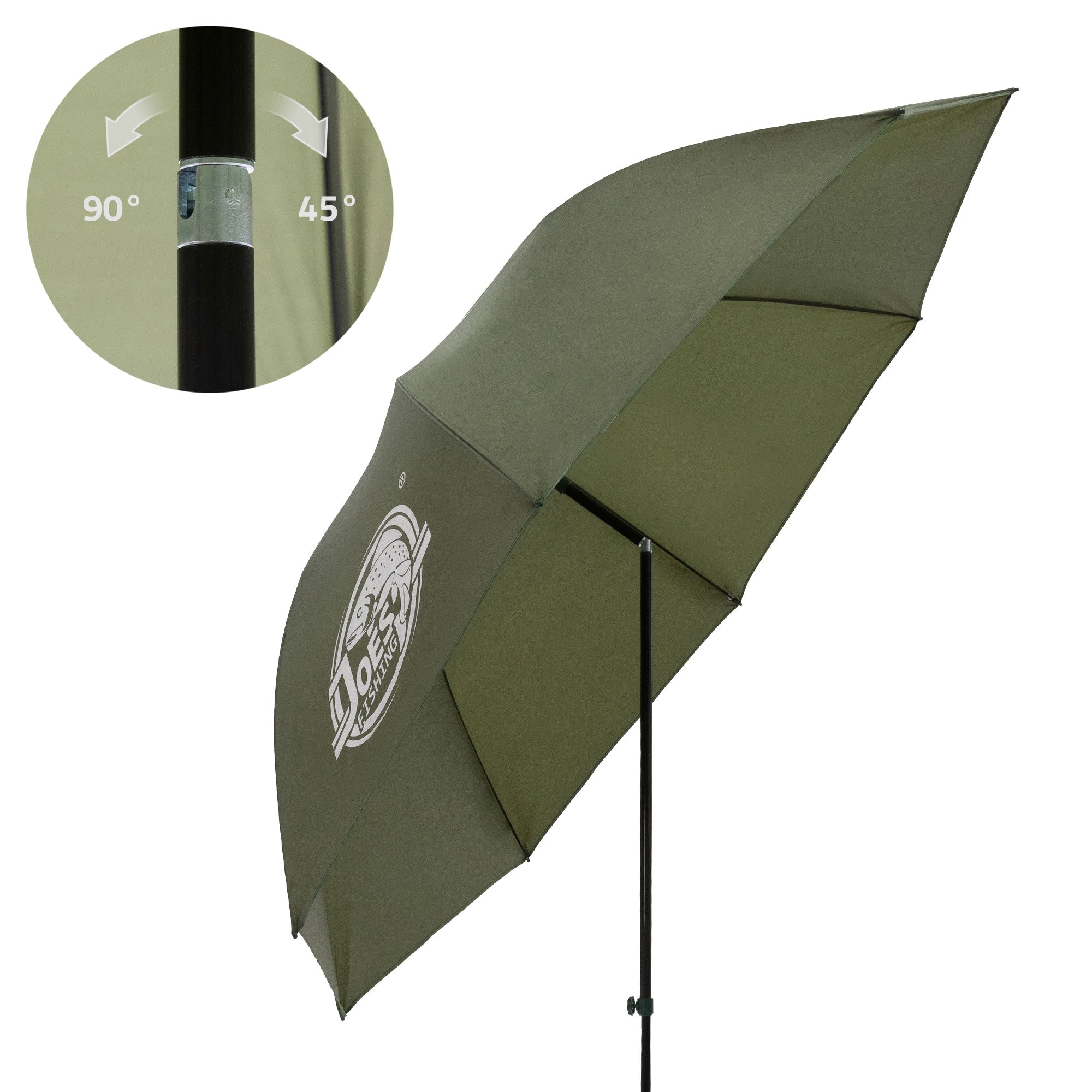 Grøn parasol med justerbart stativ.