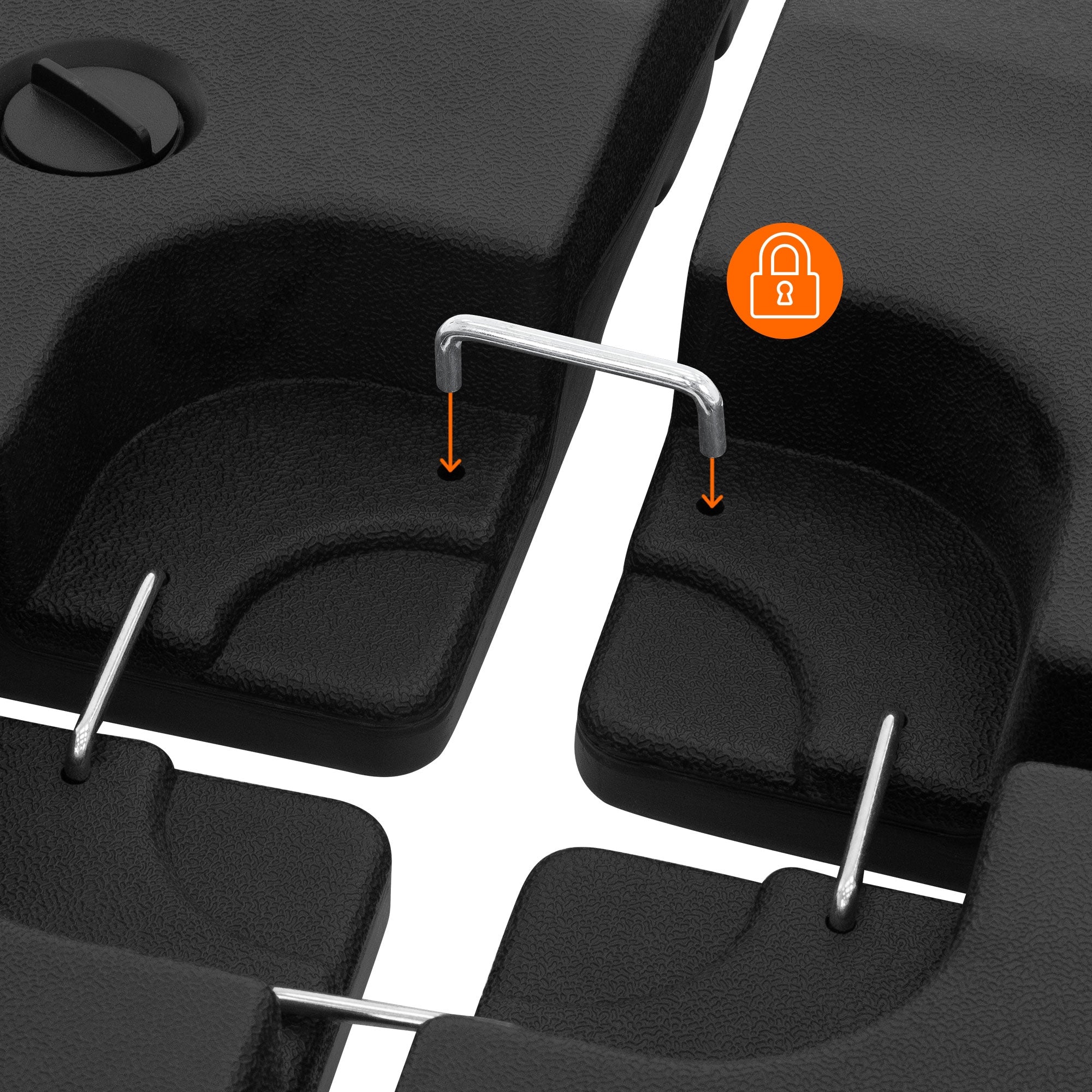 Gros plan d'un élément de connexion noir avec un symbole de cadenas.