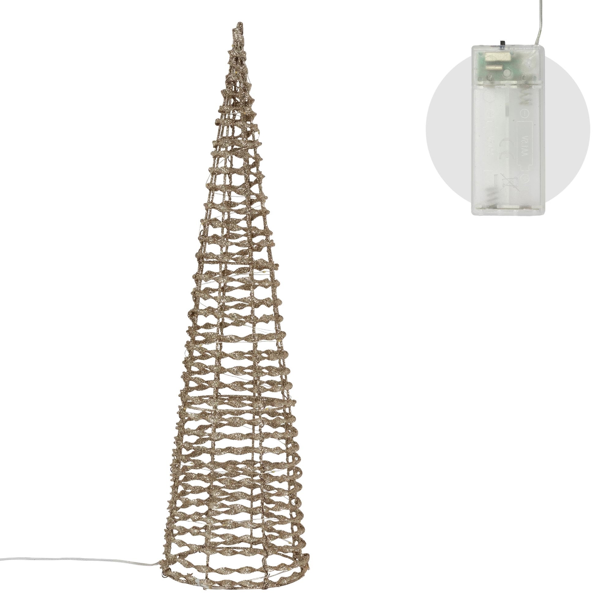 Structure en fil en forme de cône, beige, avec compartiment pour piles.