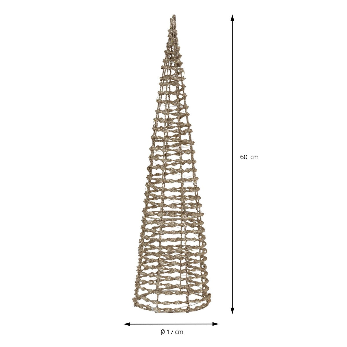 Deko-Tannenbaum aus Draht, 60 cm hoch und 17 cm Durchmesser.