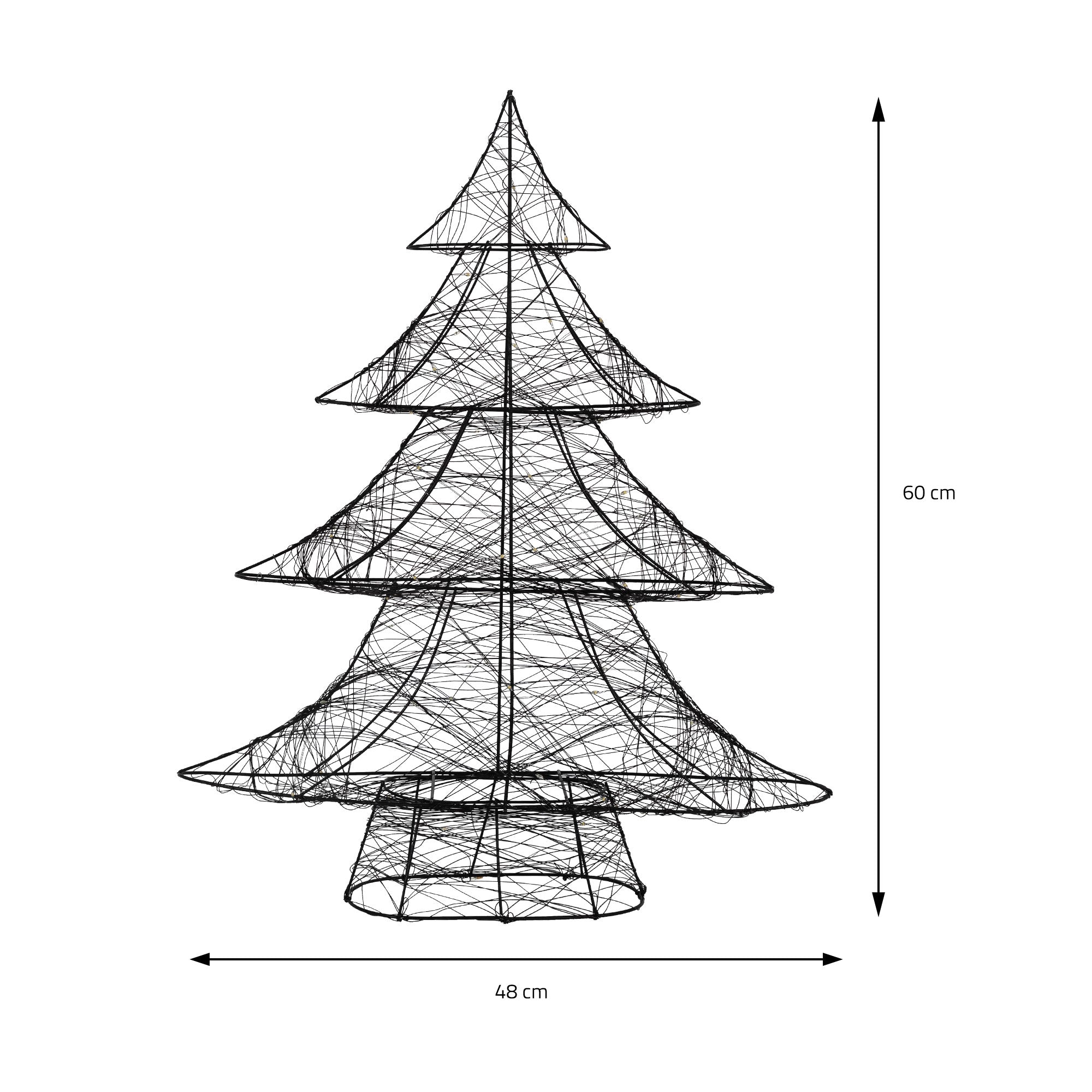 Drahtbaum in Form eines Weihnachtsbaums mit Maßen 60 cm hoch und 48 cm breit.