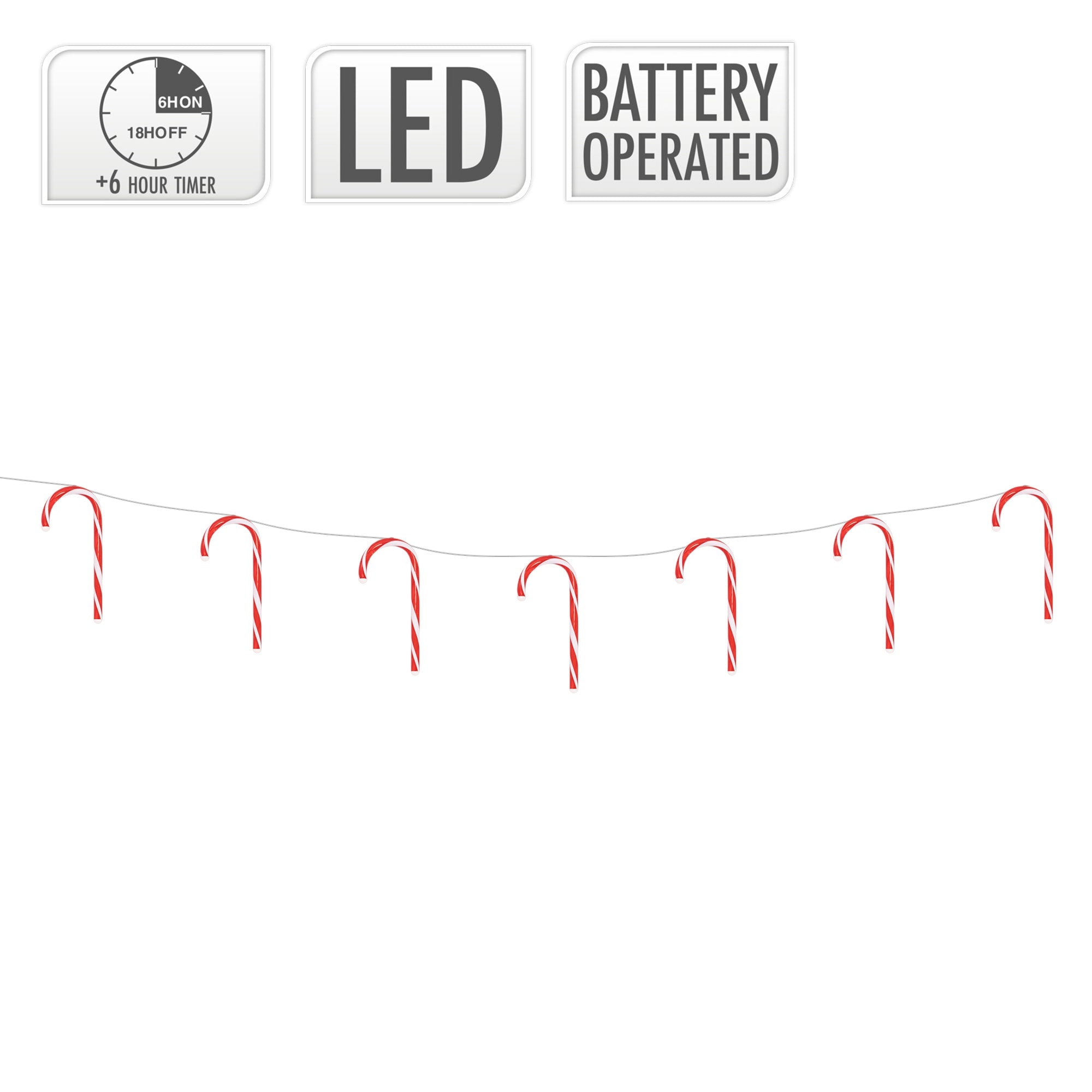 LED fényfüzér piros-fehér cukorpálcikákkal.