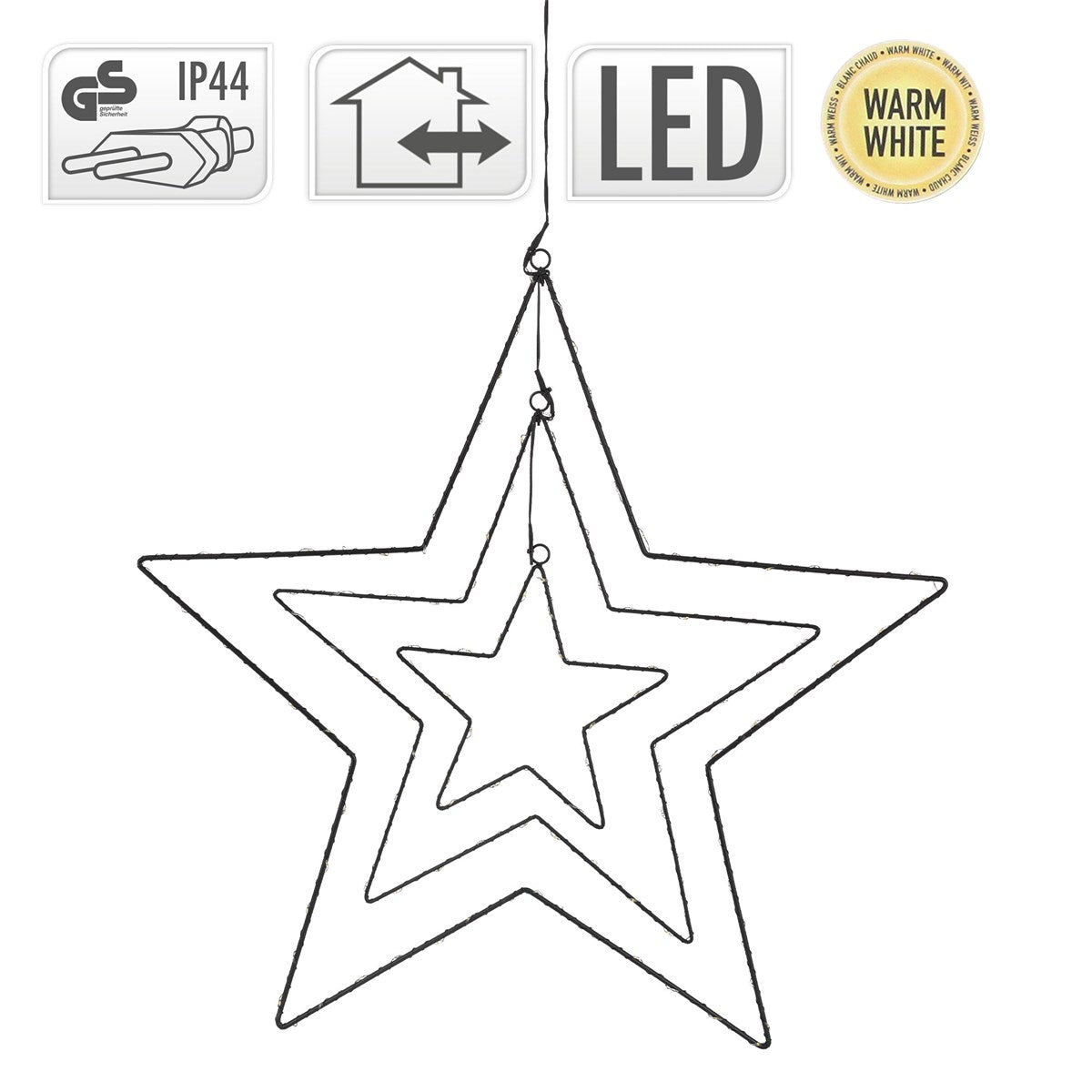 Symboles techniques pour une étoile lumineuse à LED avec un indice de protection IP44.