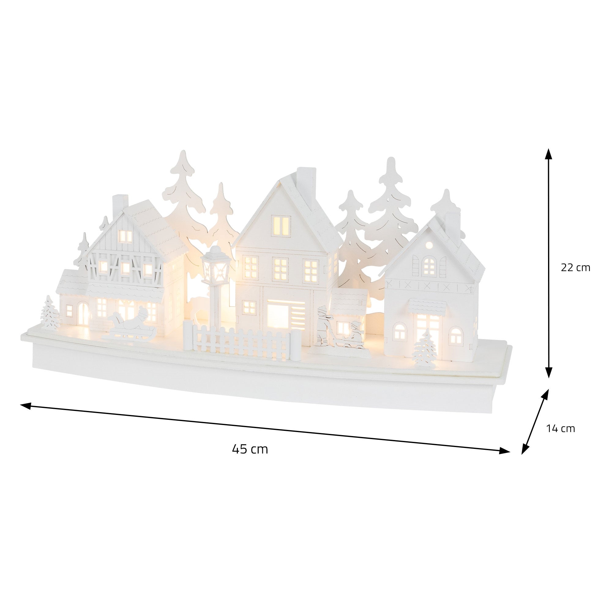 Maßangaben für eine dekorative Häuserlandschaft in cm.