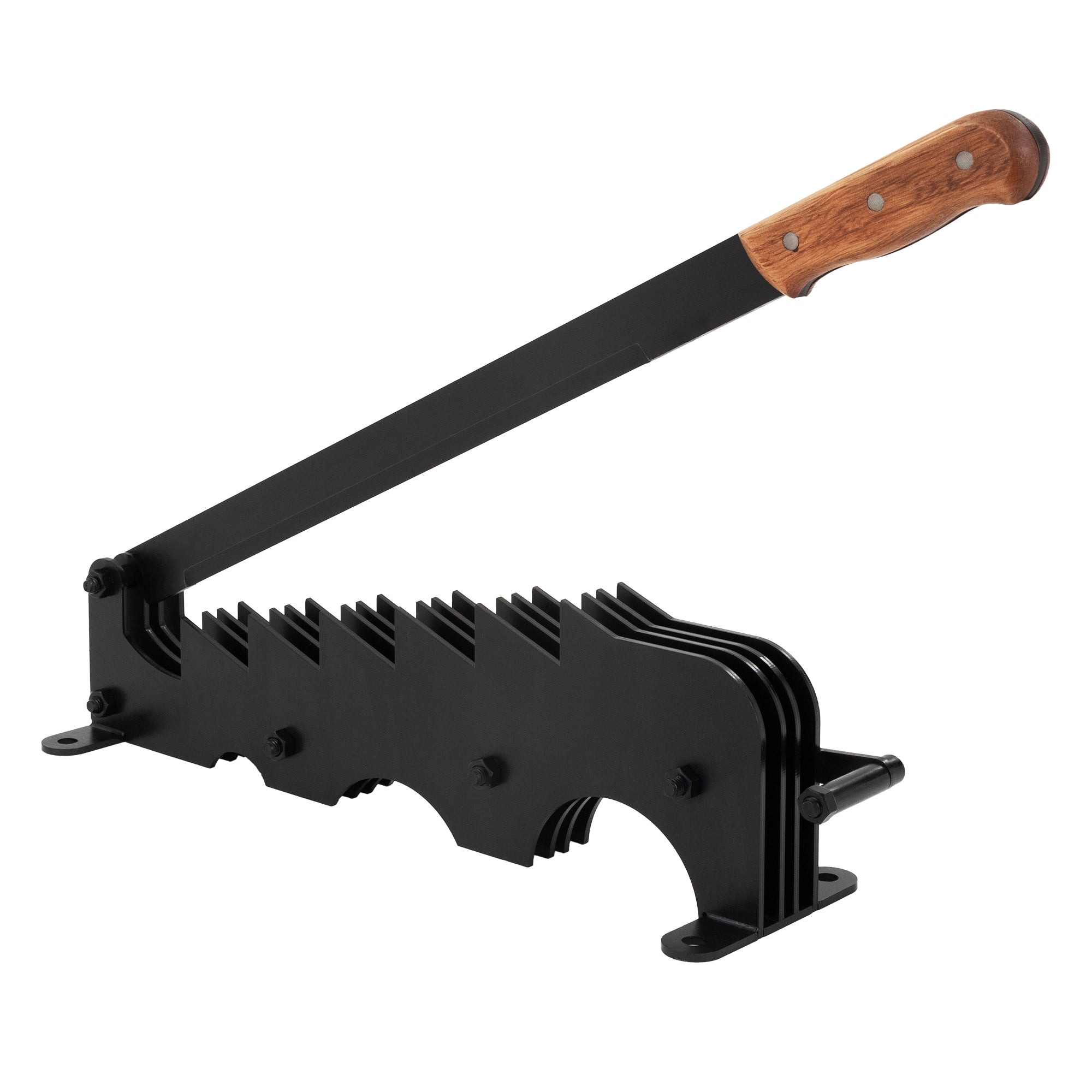 Schwarzes Gerät mit Holzgriff zum Schneiden oder Formen von Materialien.