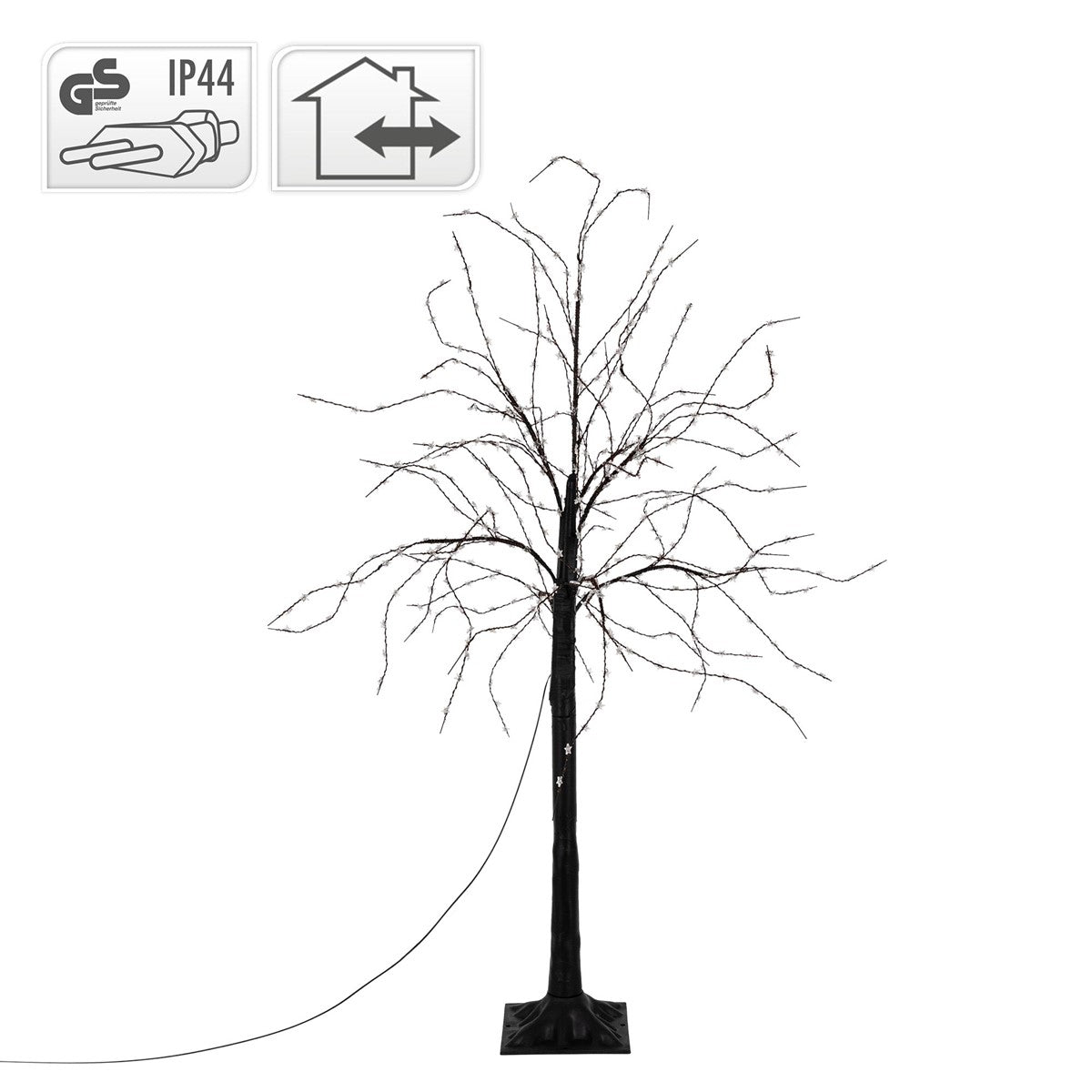 Schwarzer Baum ohne Blätter, mit Kabel und IP44-Symbol.