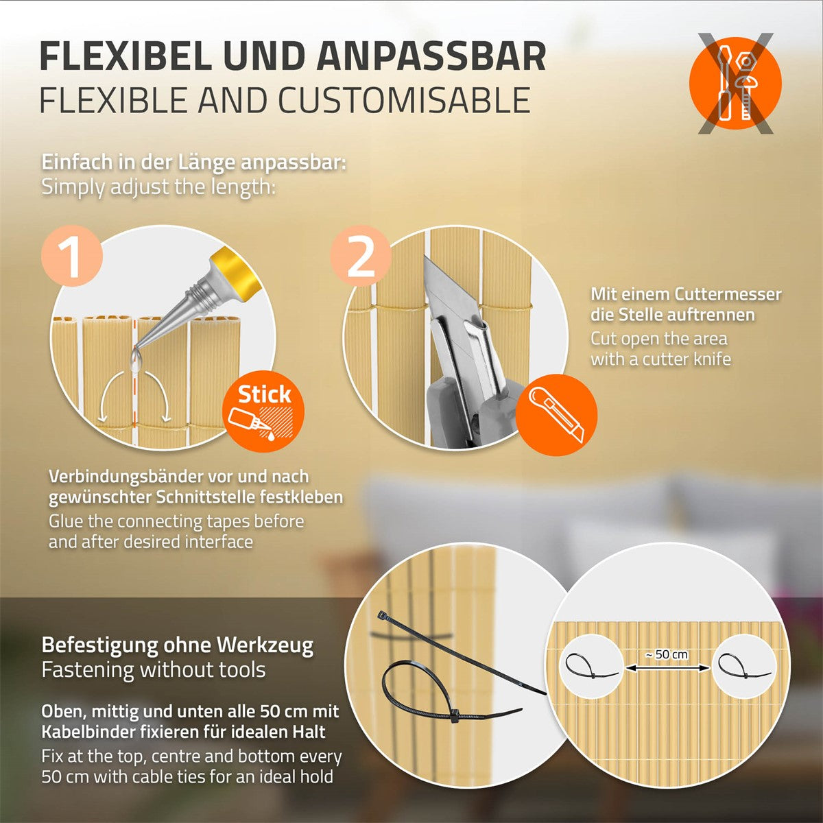 Grafik med instruktioner til fleksibel tilpasning af forbindelseselementer.