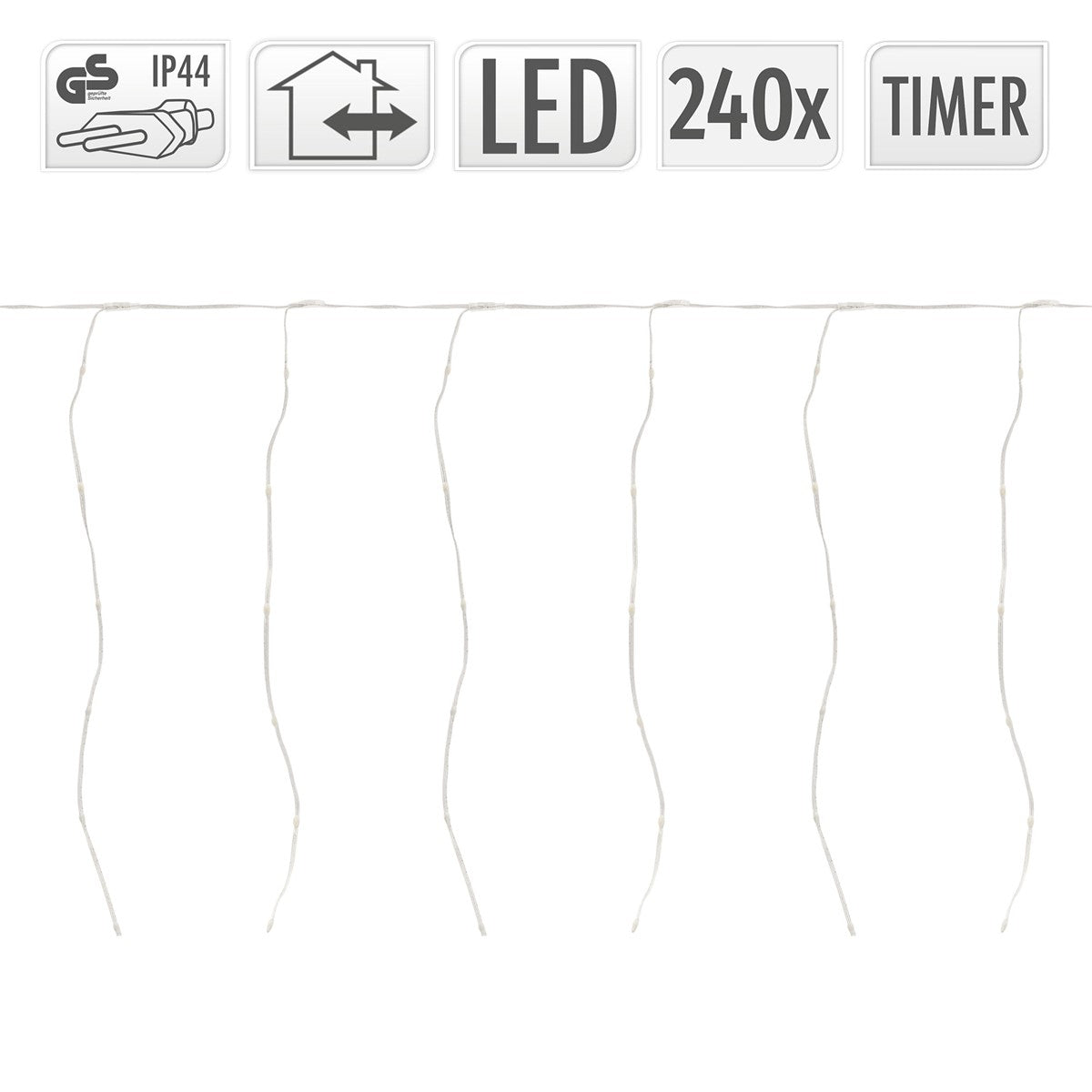 Lichterkette mit LED, 240 Lichter, Timer-Funktion, IP44 Schutzart.