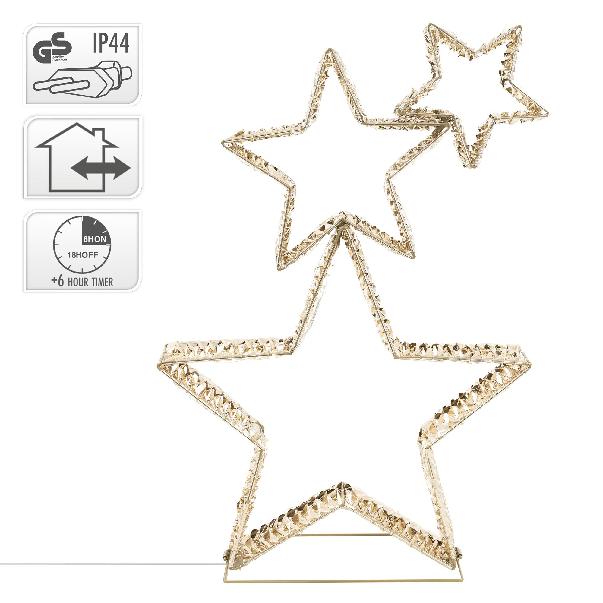 Una cadena de luces decorativa en forma de dos estrellas.