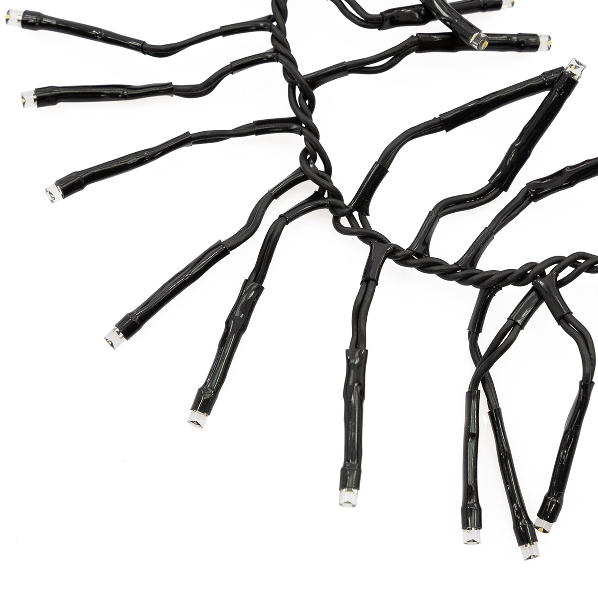 Ein Kabel mit mehreren abzweigenden Drähten, schwarz und verdreht.