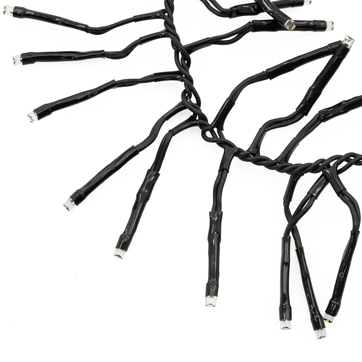 Ein Kabel mit mehreren abzweigenden Drähten, schwarz und verdreht.