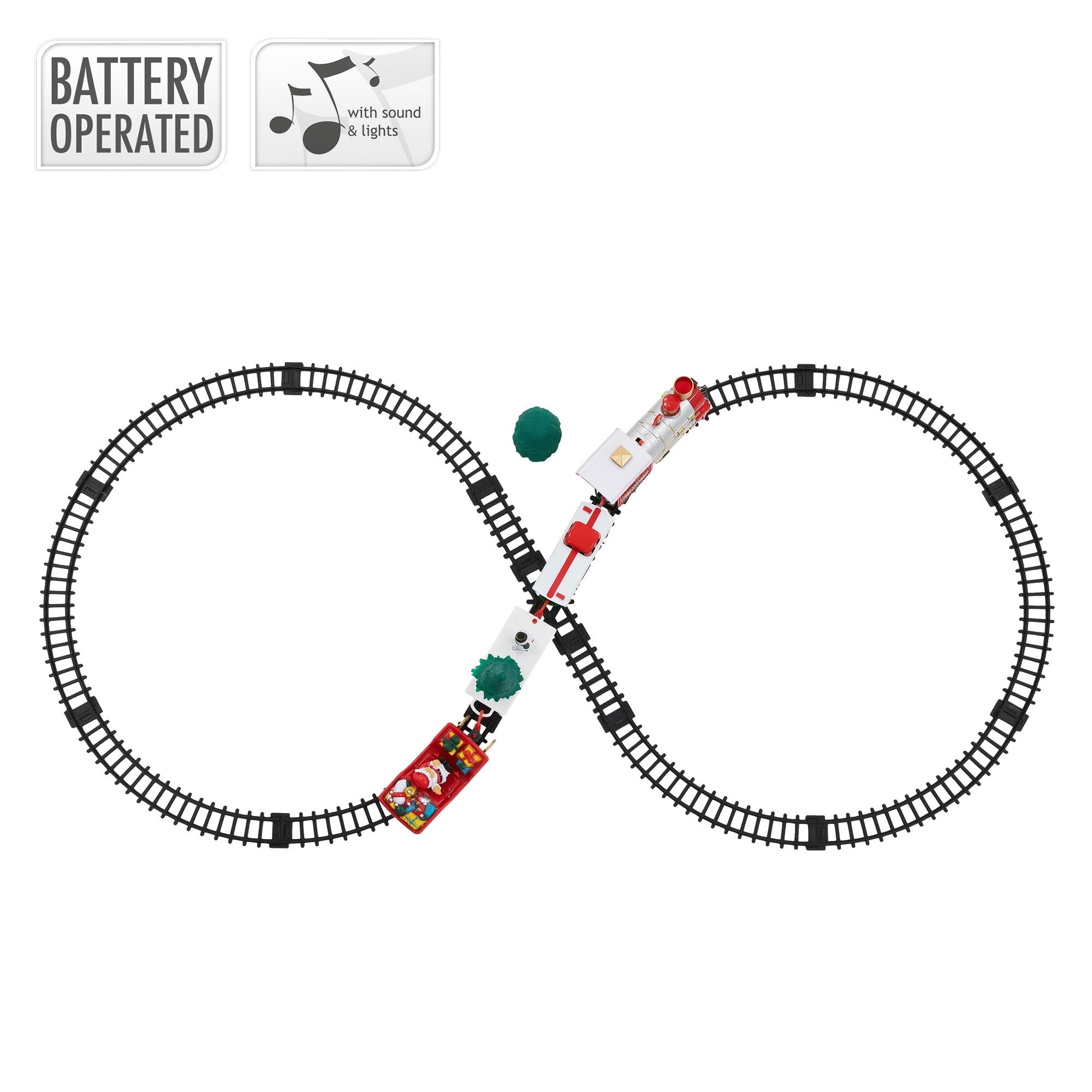 Eine Spielzeug-Eisenbahn mit Schienen in einer Acht-Form.