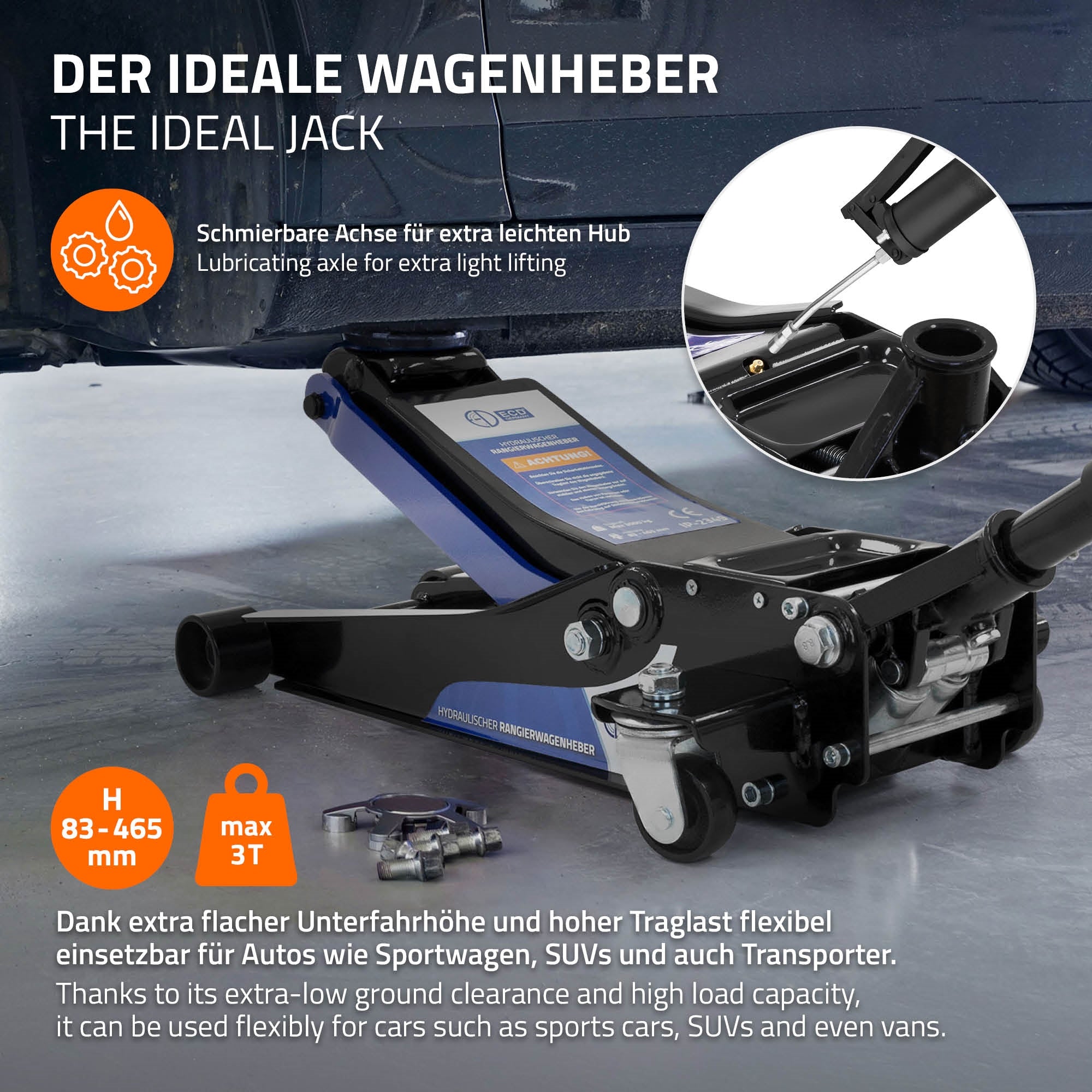 Hydraulische krik met technische details en gebruiksaanwijzingen.