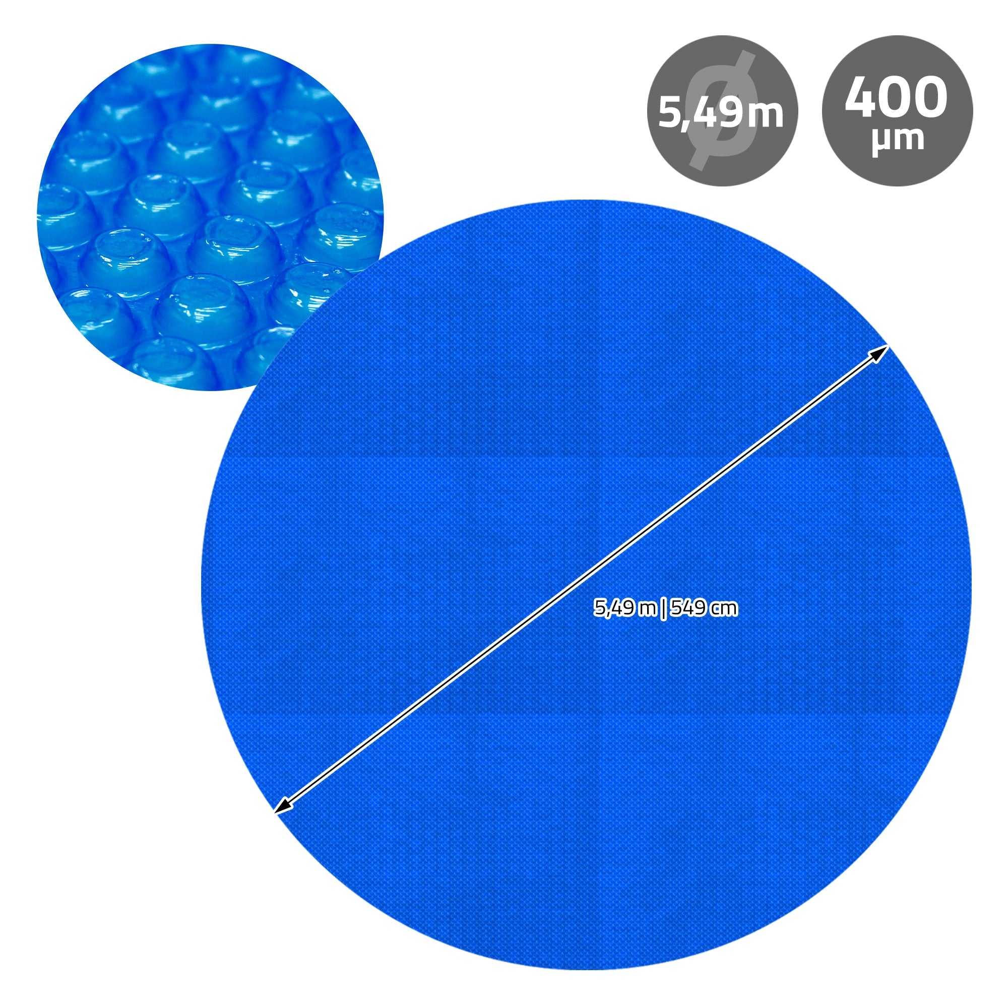 Grafik mit Maßstab und Details zu einer blauen Solarfolie.