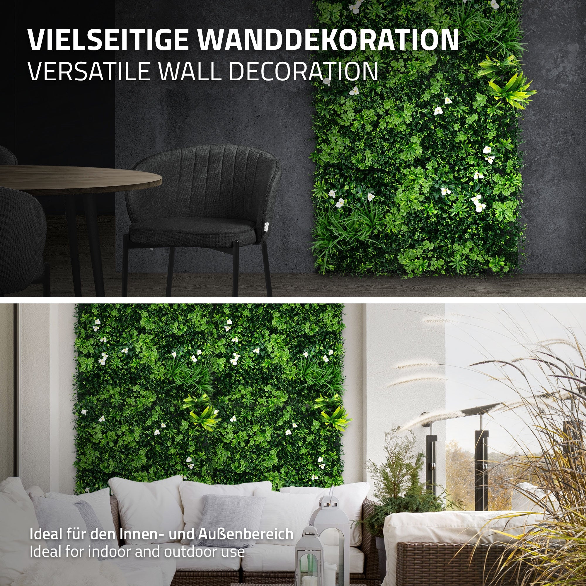 Vægdekoration lavet af planter, egnet til indendørs og udendørs områder.