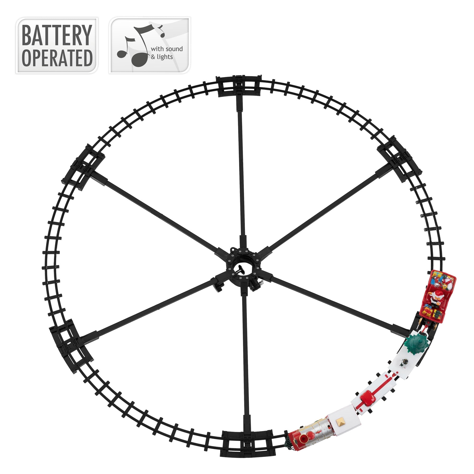 Track circle with toy train operated by light and music.