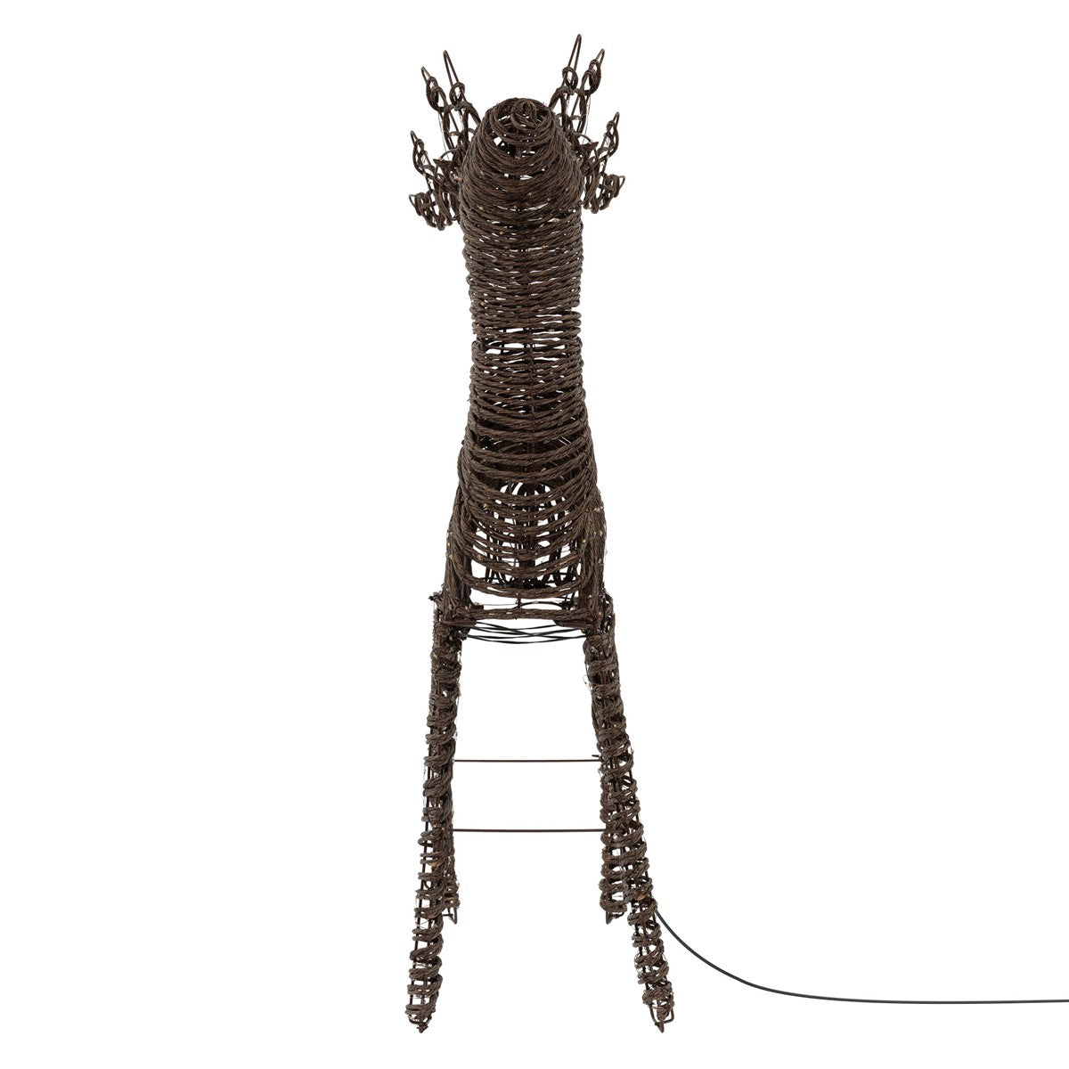 Ein Draht-Reindeer von hinten, mit sichtbarem Kabel.