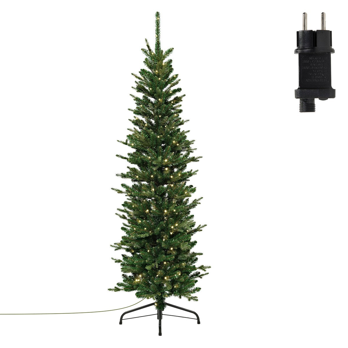 Albero di Natale artificiale con luci LED e spina, altezza 150 cm.
