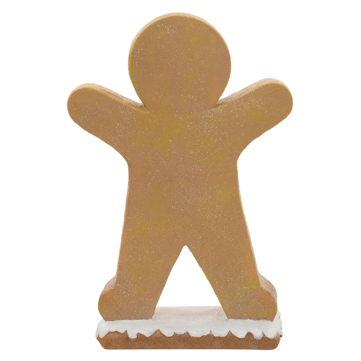 Eine Figur in Form eines Lebkuchenmanns mit ausgestreckten Armen.