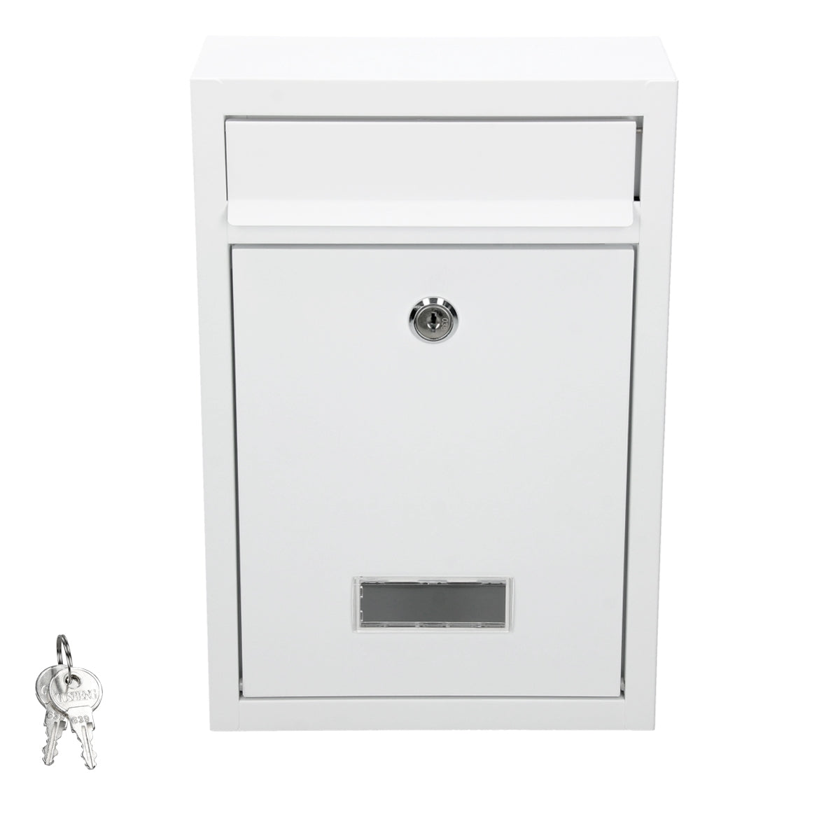 Buzón blanco con llave, medidas: 21,5 cm x 32 cm x 9 cm.