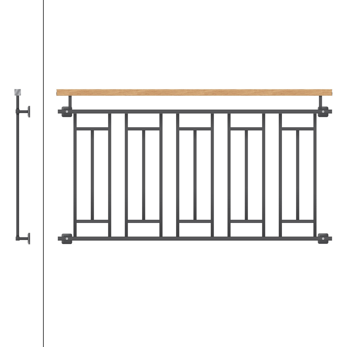 Kaide puupinnalla ja geometrisella metallimuotoilulla, musta.
