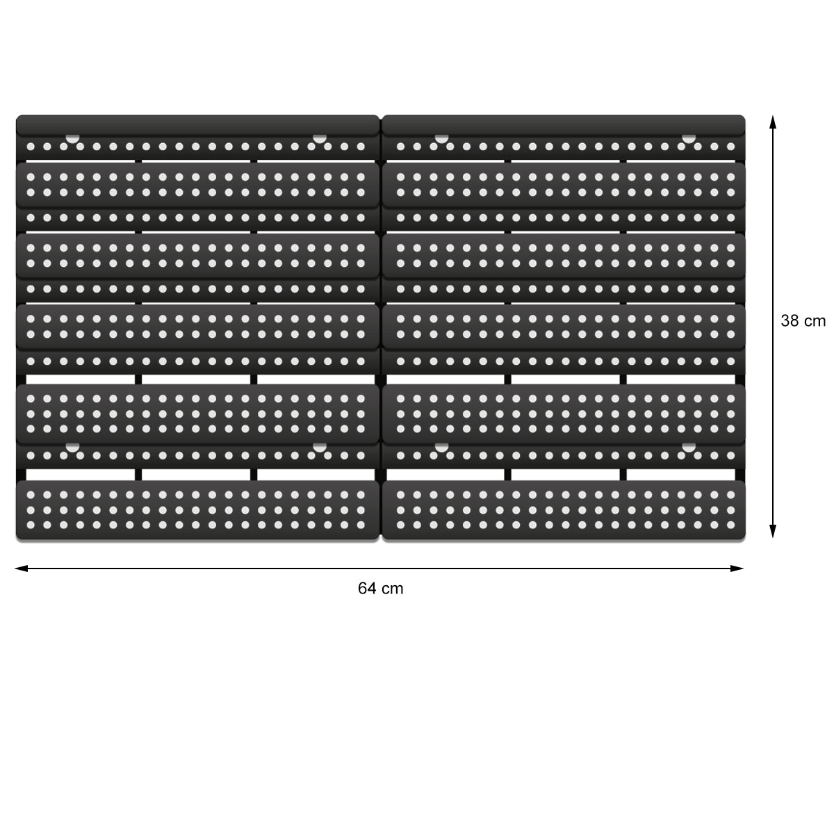 Black plates with holes, arranged in a rectangular pattern.