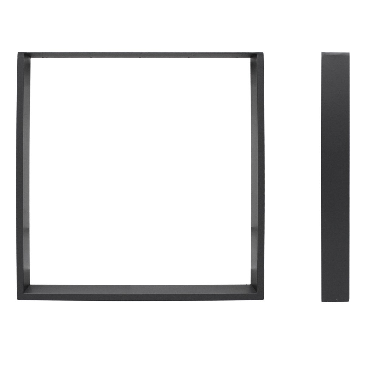 Cadre rectangulaire noir vu de côté et de face.