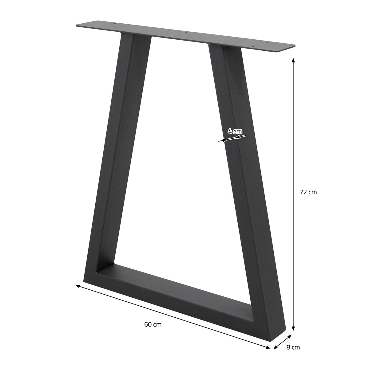 Un piètement de table noir de 60 cm de largeur et 72 cm de hauteur.