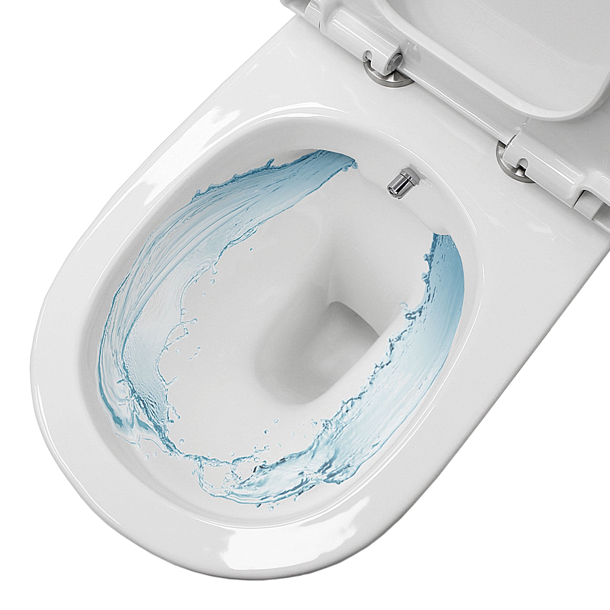 Vista del interior de la taza del inodoro con efecto de movimiento del agua.