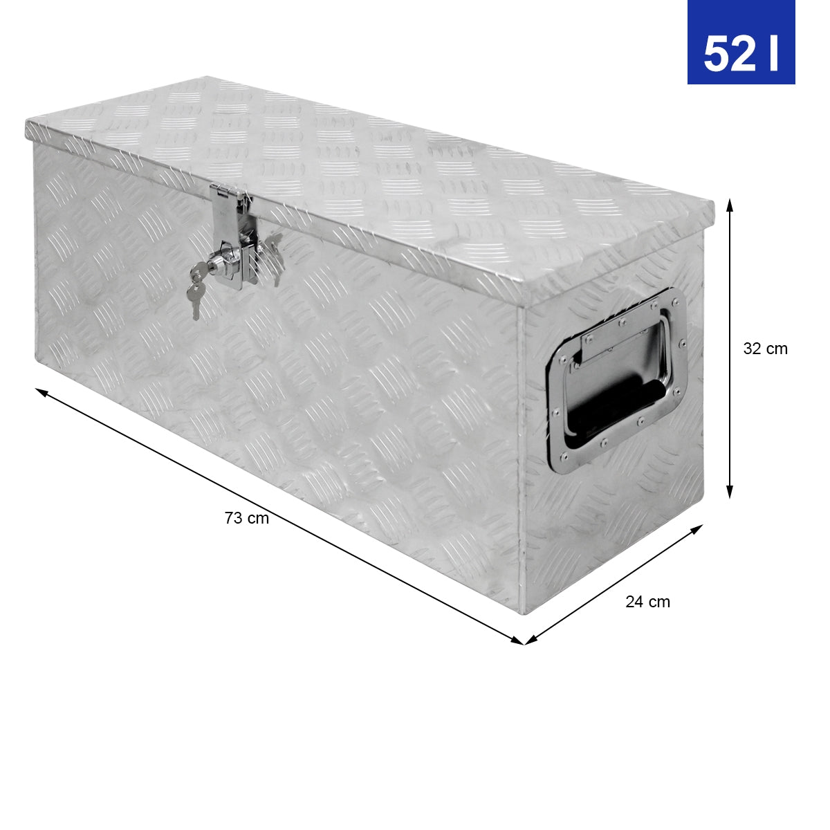 Aluminium-Box mit einem Schloss, 73 cm lang.