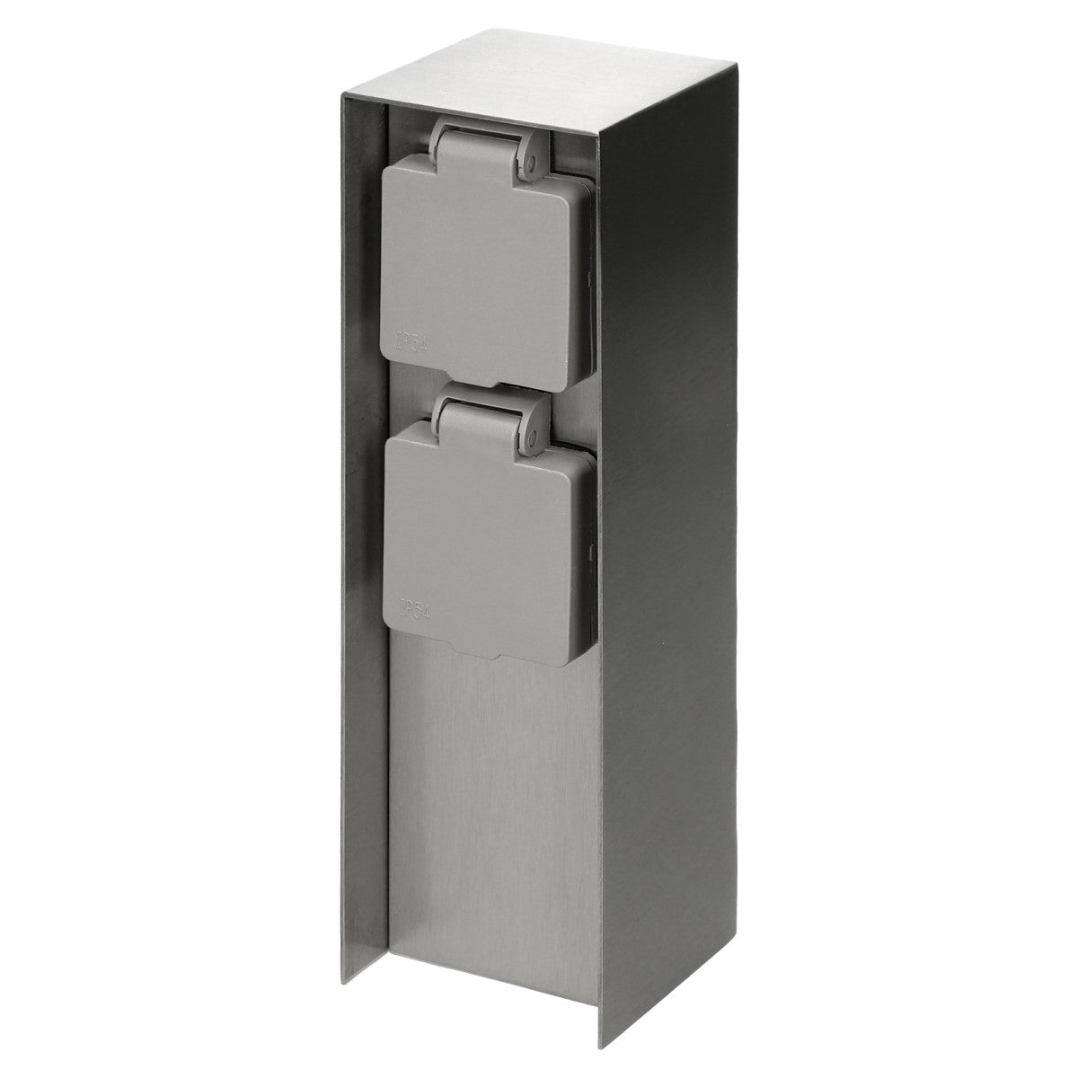 Roestvrijstalen dispenser met twee vakken.