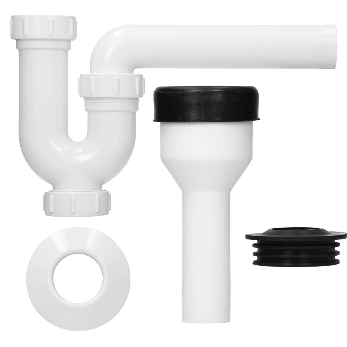Kunststofbuizen en -verbindingen in het wit, voor sanitaire installaties.