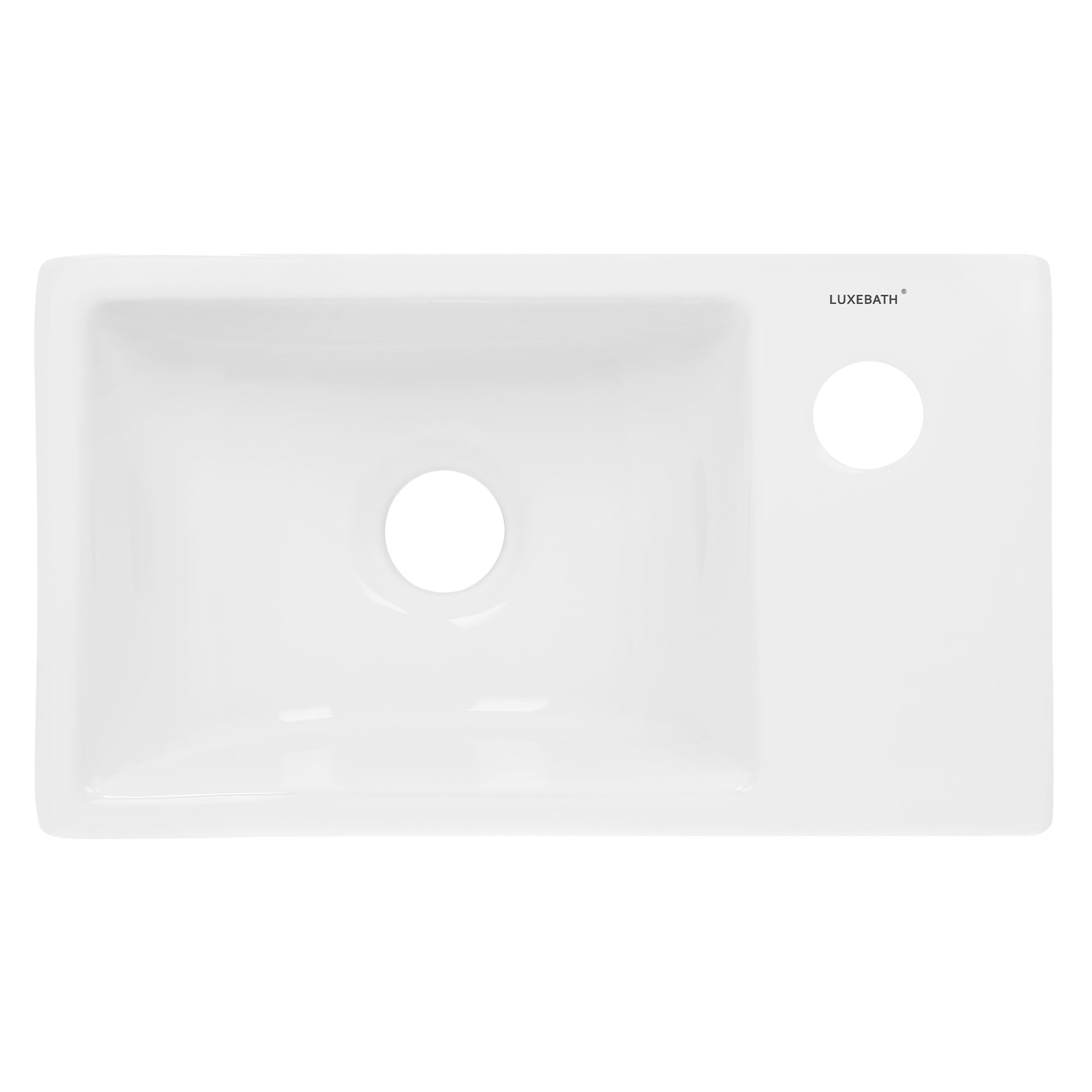 Rectangular washbasin made of white material with a hole on the right side.