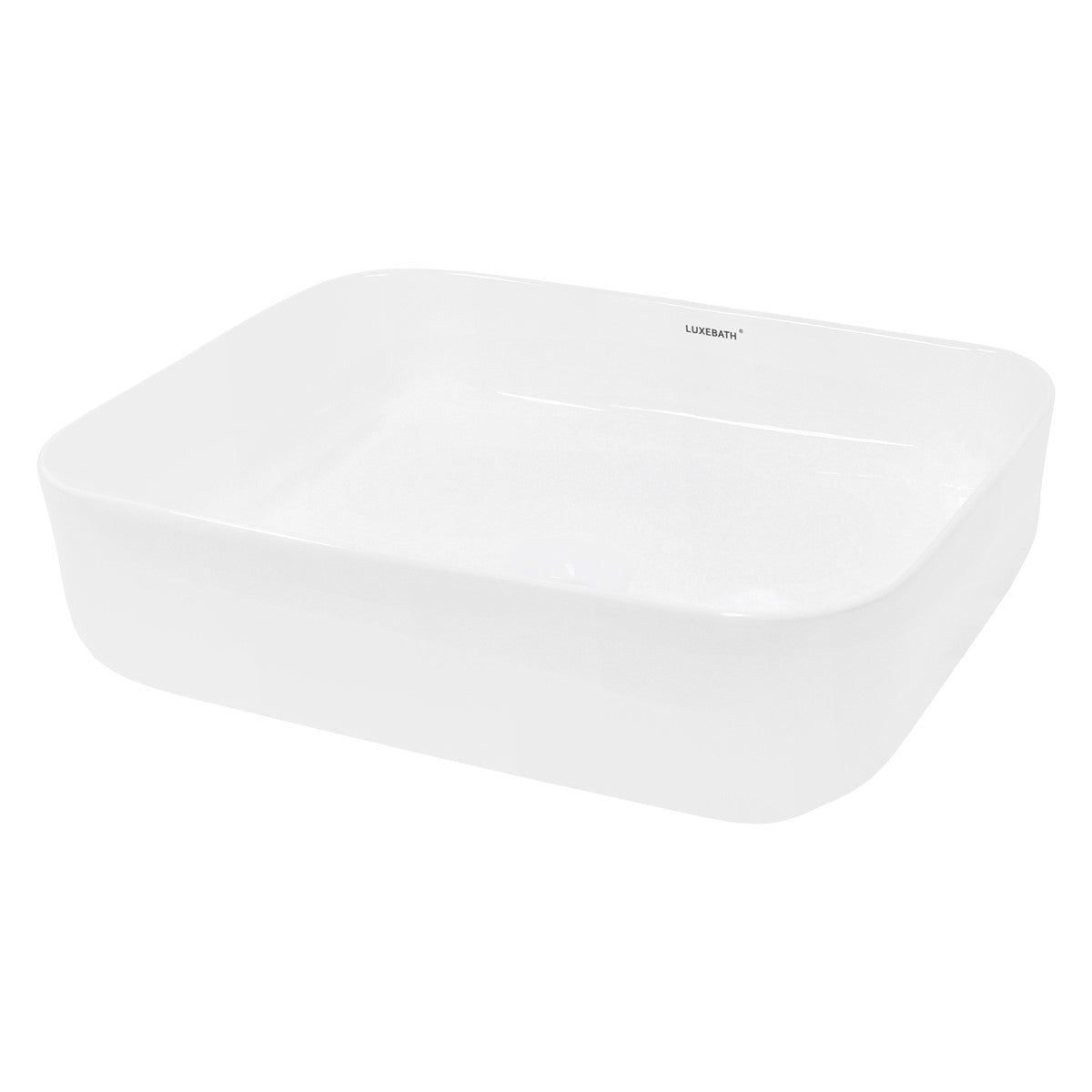 Rectangular white washbasin with a smooth surface.