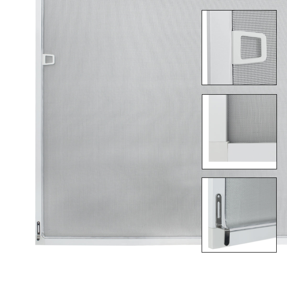 Weißer Insektenschutz mit Griff und seitlichem Schließmechanismus.