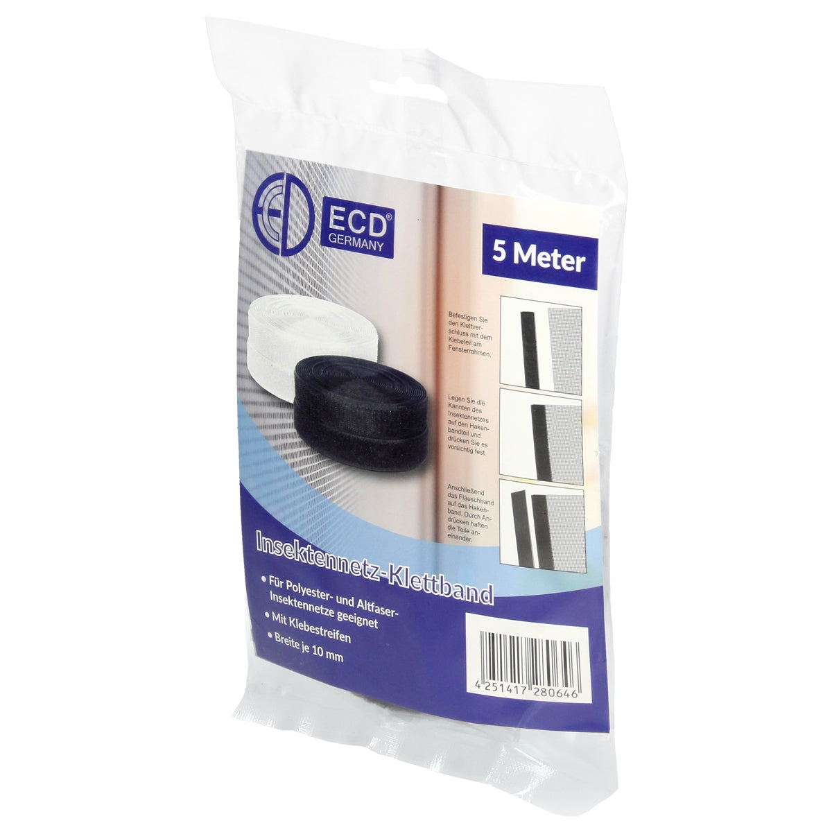 Packaging with Velcro tape in black and white, 5 meters long.