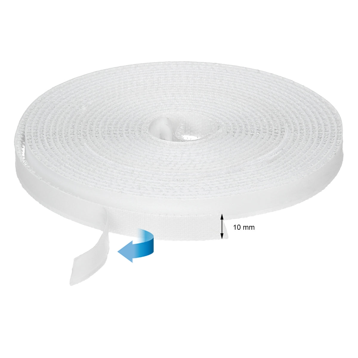 White adhesive tape on a roll, unwinding to the left.
