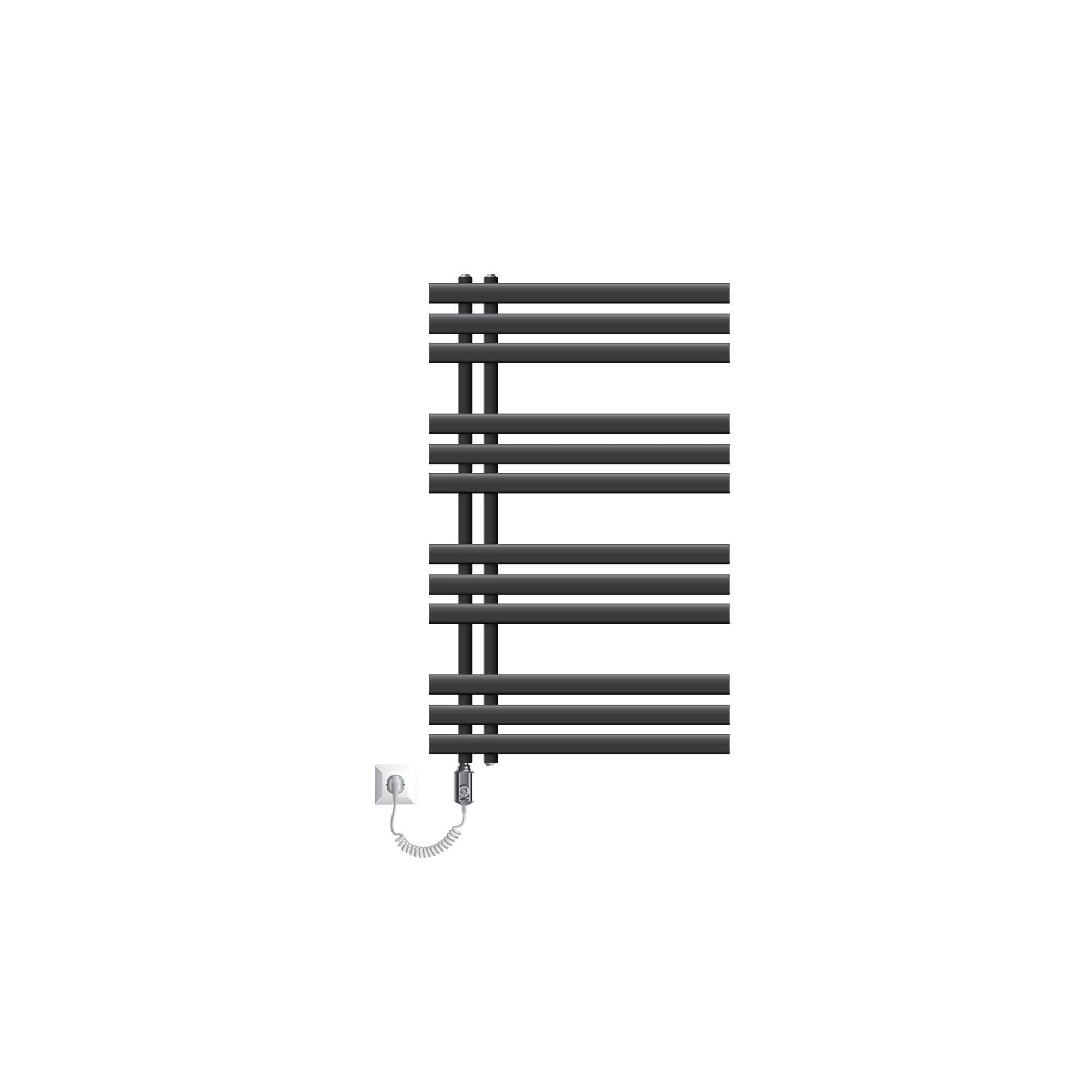 Elektro-Handtuchhalter in anthrazitfarbenem Design.