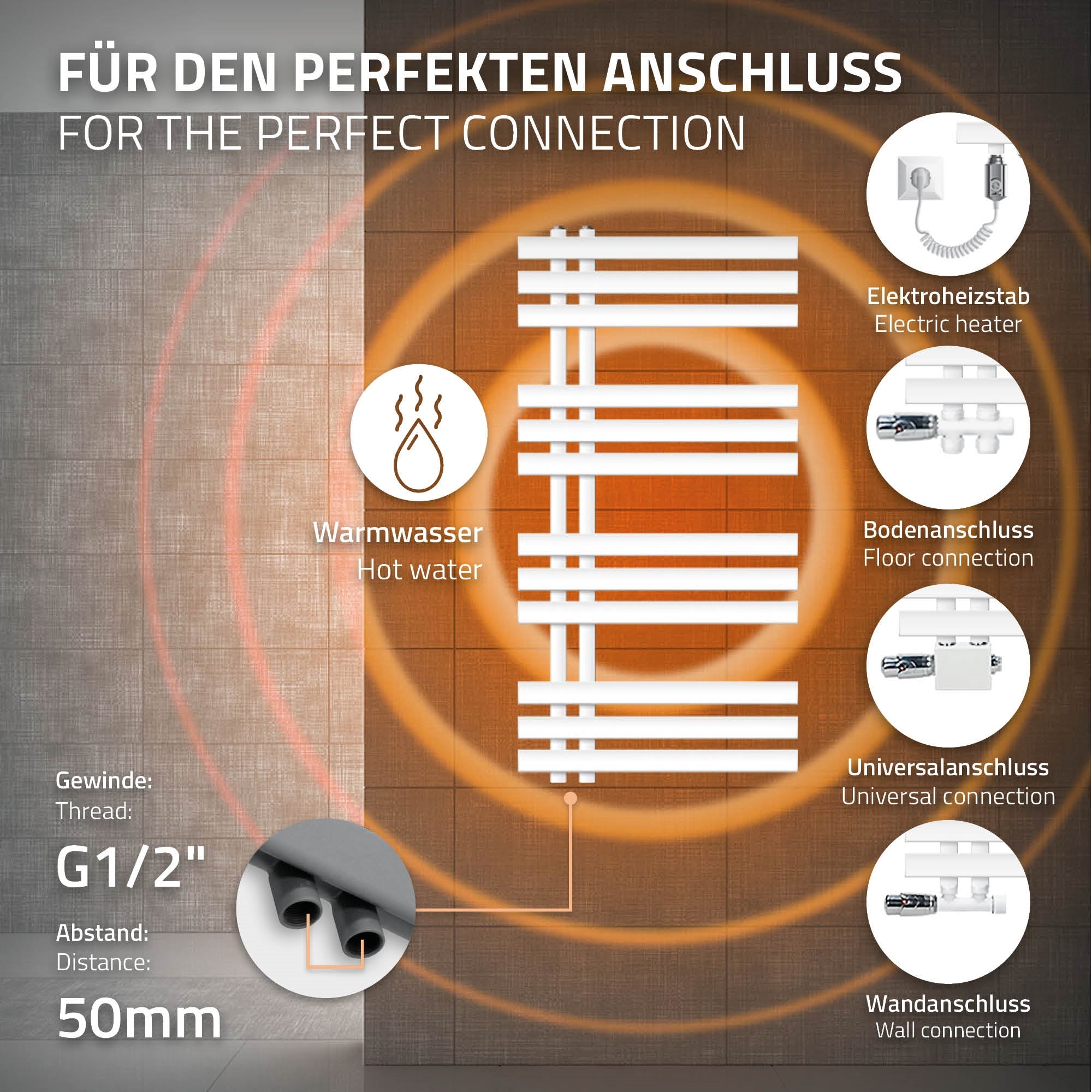 Grafik mit Anschlussmöglichkeiten für ein Heizsystem.