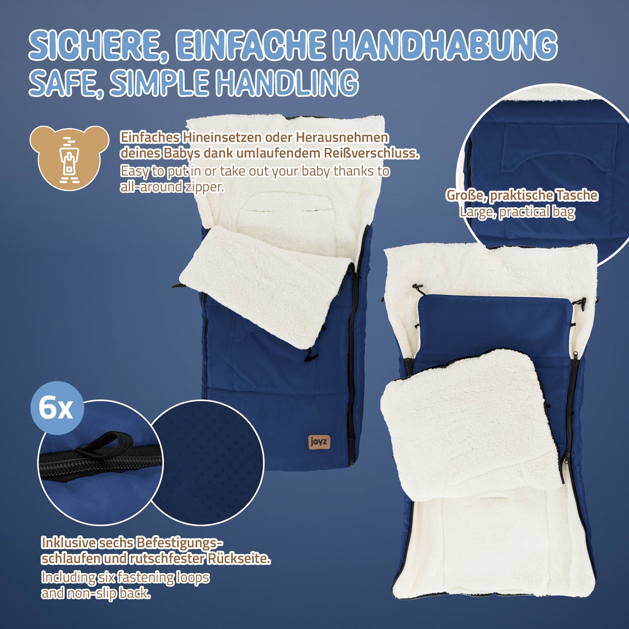 Eine Decke mit Reißverschluss und einer großen Tasche, die für Babys geeignet ist.