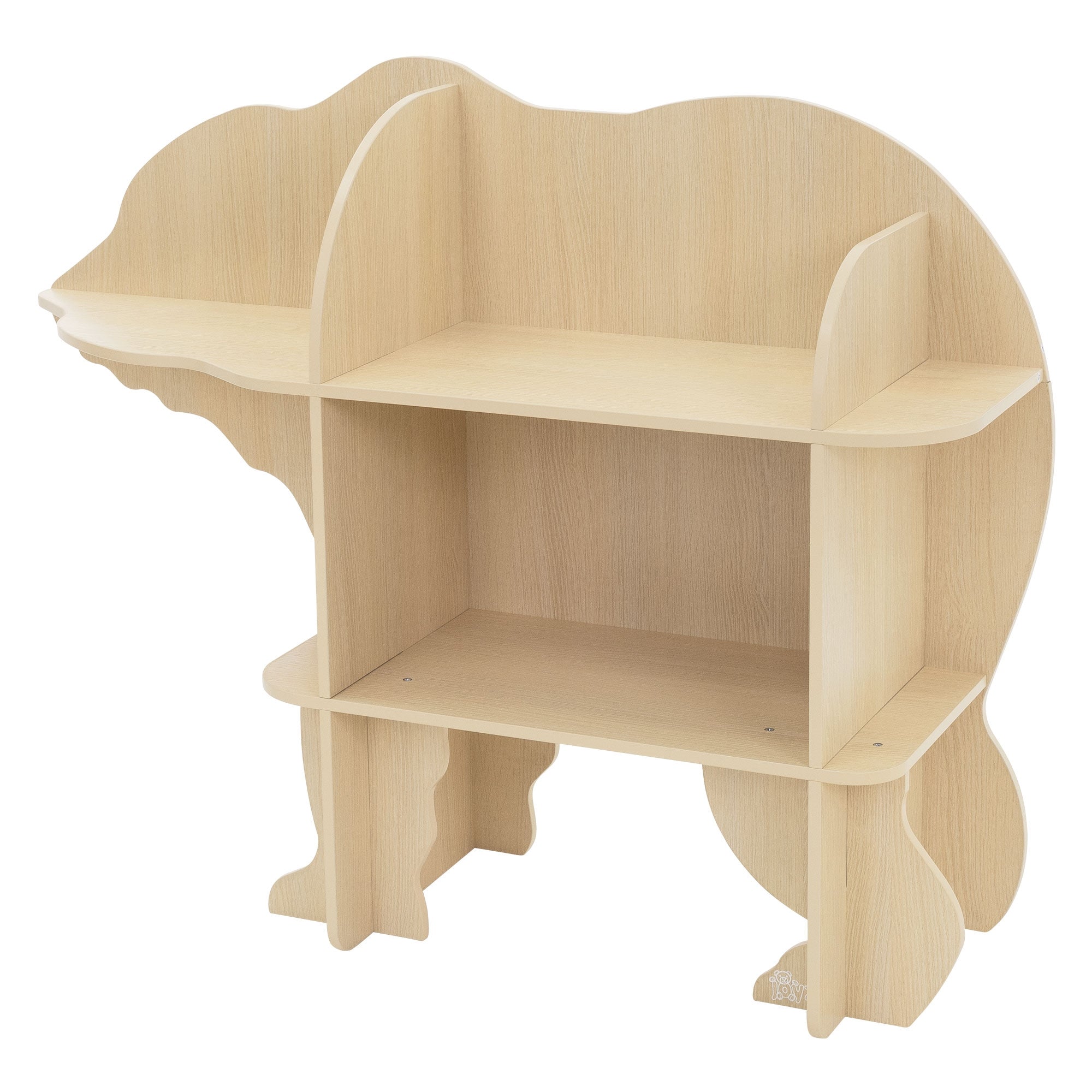 Regal in Form eines Bären aus hellem Holz mit zwei Regalböden.